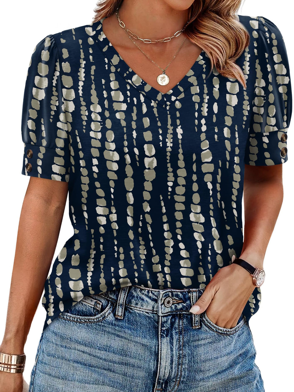 Womens Tops Short Sleeve Shirts Buttons V Neck Spring Fashion Summer Outfits Plus Size Blouses Dressy Casual