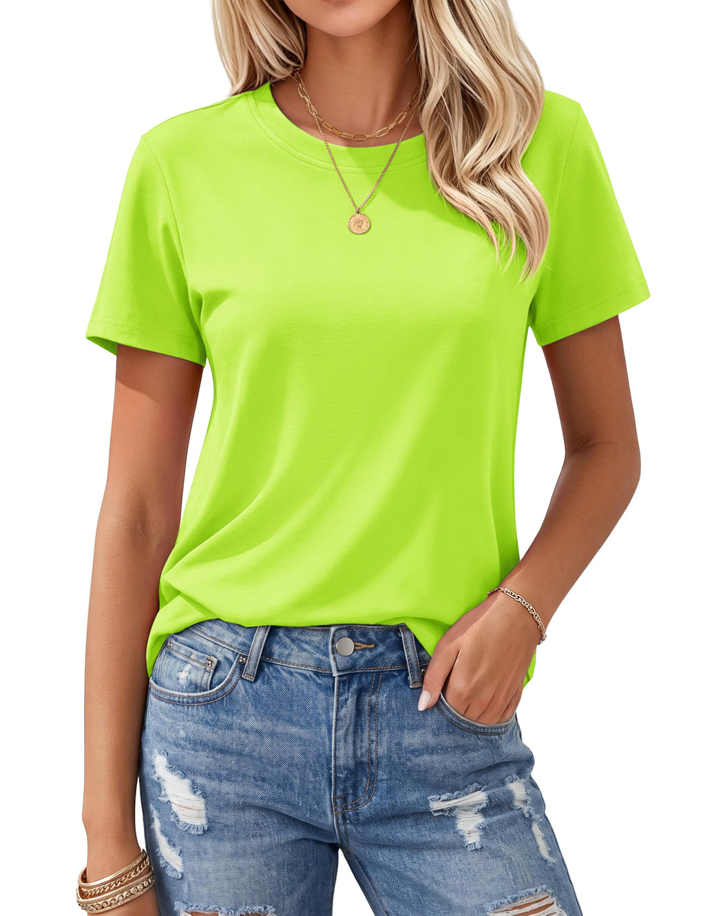 Women's T Shirts Cotton Short Sleeve Shirts Crew-Neck Summer Tops Classic-Fit Tees Breathable Casual Clothes