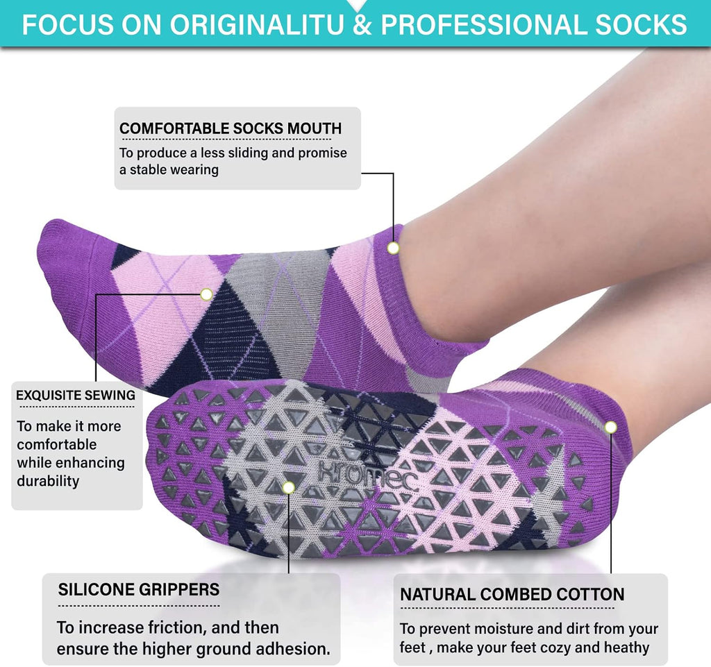 Pilates Socks Non Slip Grips for Yoga Barefoot Ballet Barre Hospital | Versatile Non-Slip Grippy Socks for Yoga, Pilates, Barre, Ballet, Gym, Hospital, Physiotherapy, Elderly, Pregnancy