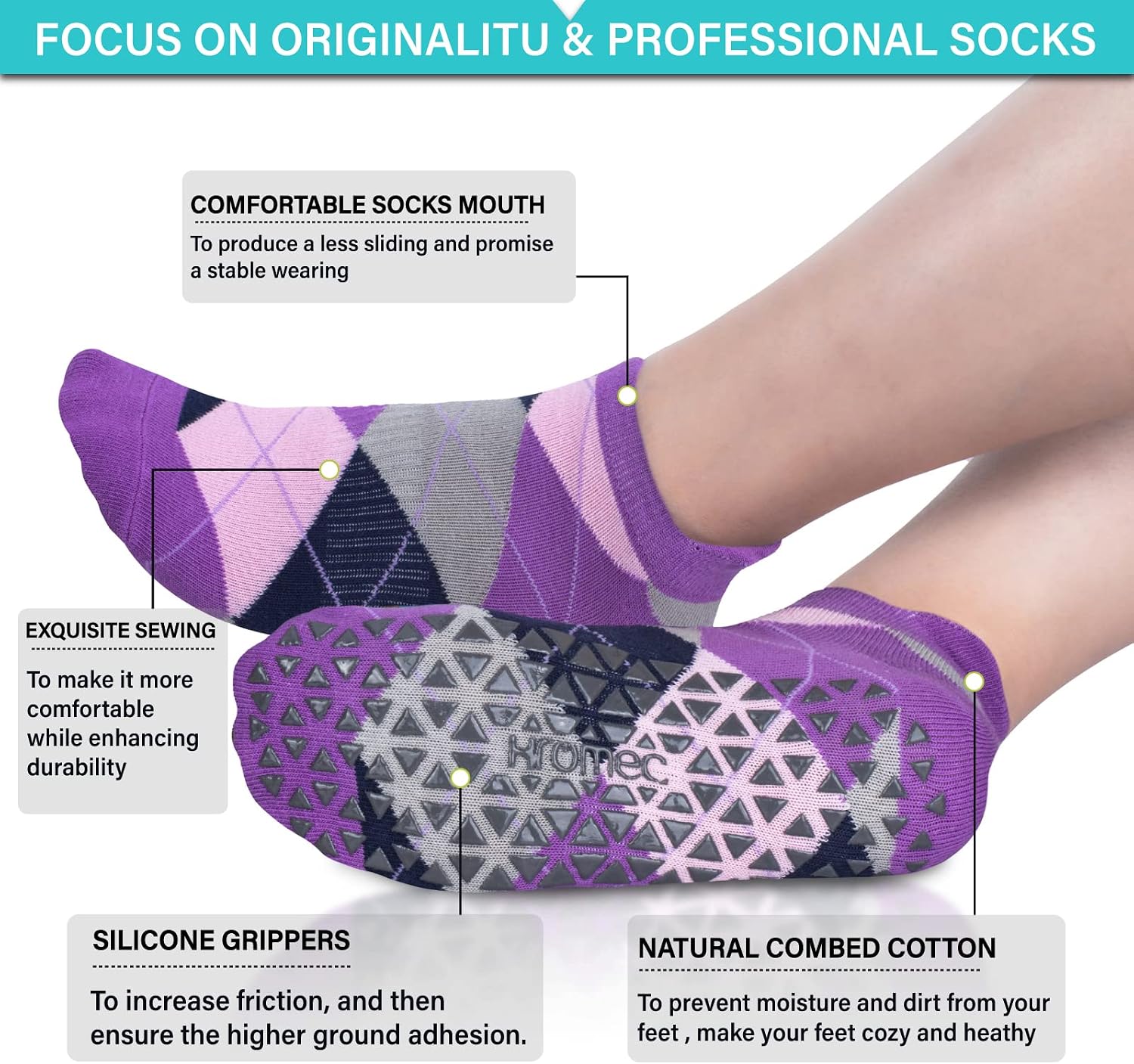 Pilates Socks Non Slip Grips for Yoga Barefoot Ballet Barre Hospital | Versatile Non-Slip Grippy Socks for Yoga, Pilates, Barre, Ballet, Gym, Hospital, Physiotherapy, Elderly, Pregnancy