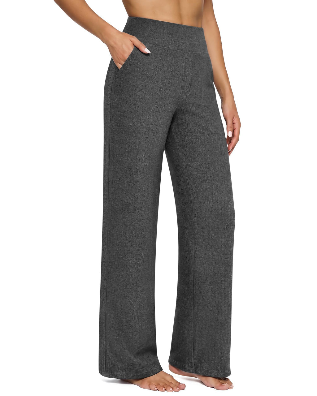 Yoga Pants for Women Wide Leg Pants with Pockets High Waisted | Moisture Wicking, Soft Comfortable Feel, 4-Way Stretch, Faux Fly, Faux Back Pockets, Yoga, Work & Casual Wear