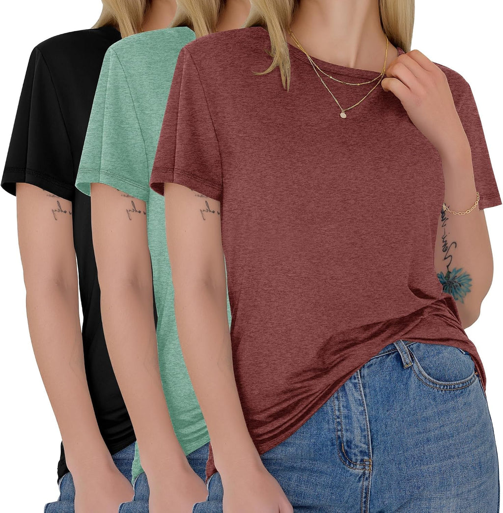 3 Pack Womens T-Shirts - Short Sleeve Spring Summer Tops Crew Neck Trendy Casual Work Soft Basic Tees for Ladies 2026