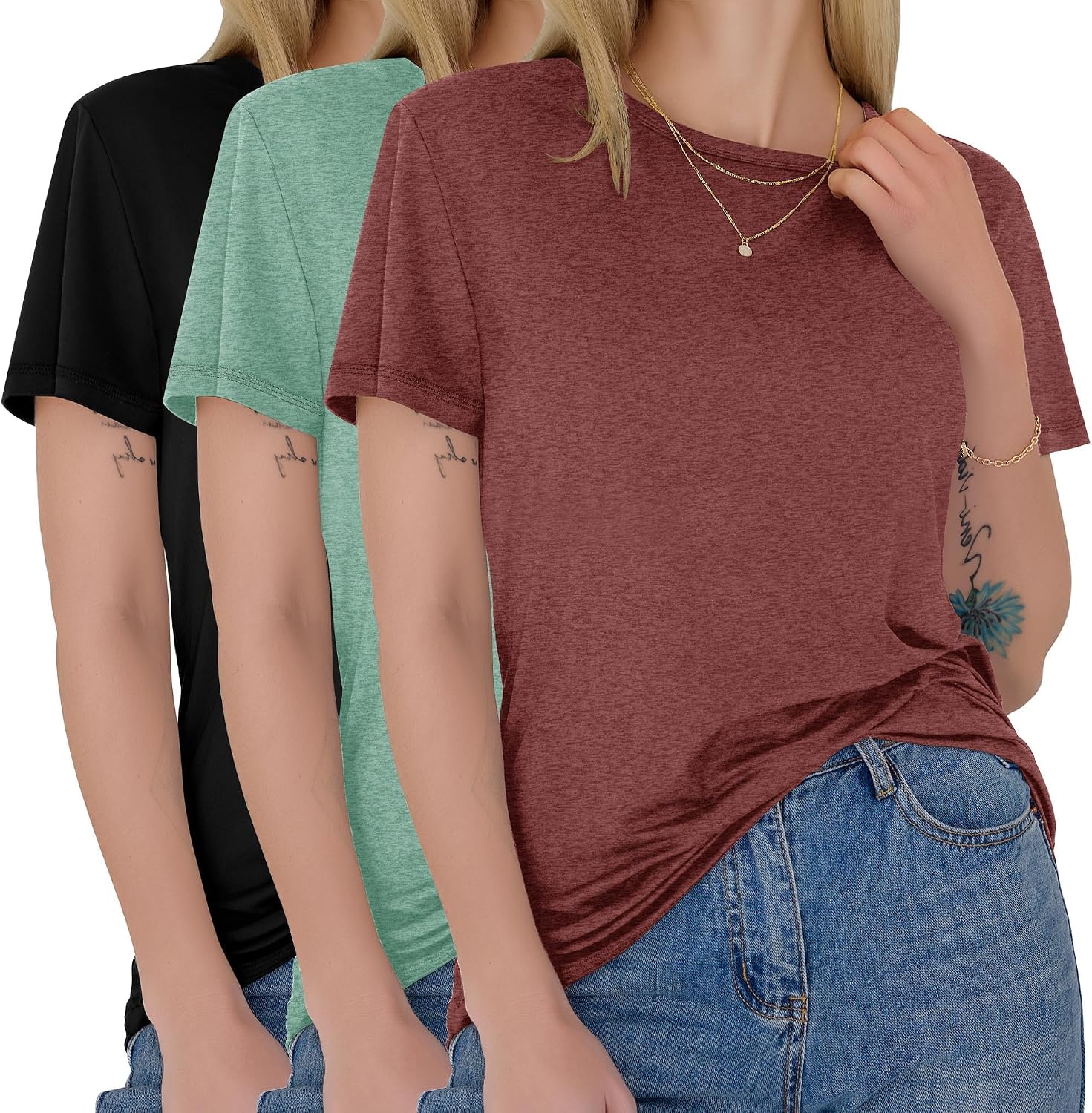3 Pack Womens T-Shirts - Short Sleeve Spring Summer Tops Crew Neck Trendy Casual Work Soft Basic Tees for Ladies 2026