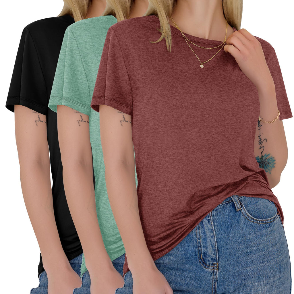 3 Pack Womens T-Shirts - Short Sleeve Spring Summer Tops Crew Neck Trendy Casual Work Soft Basic Tees for Ladies 2026