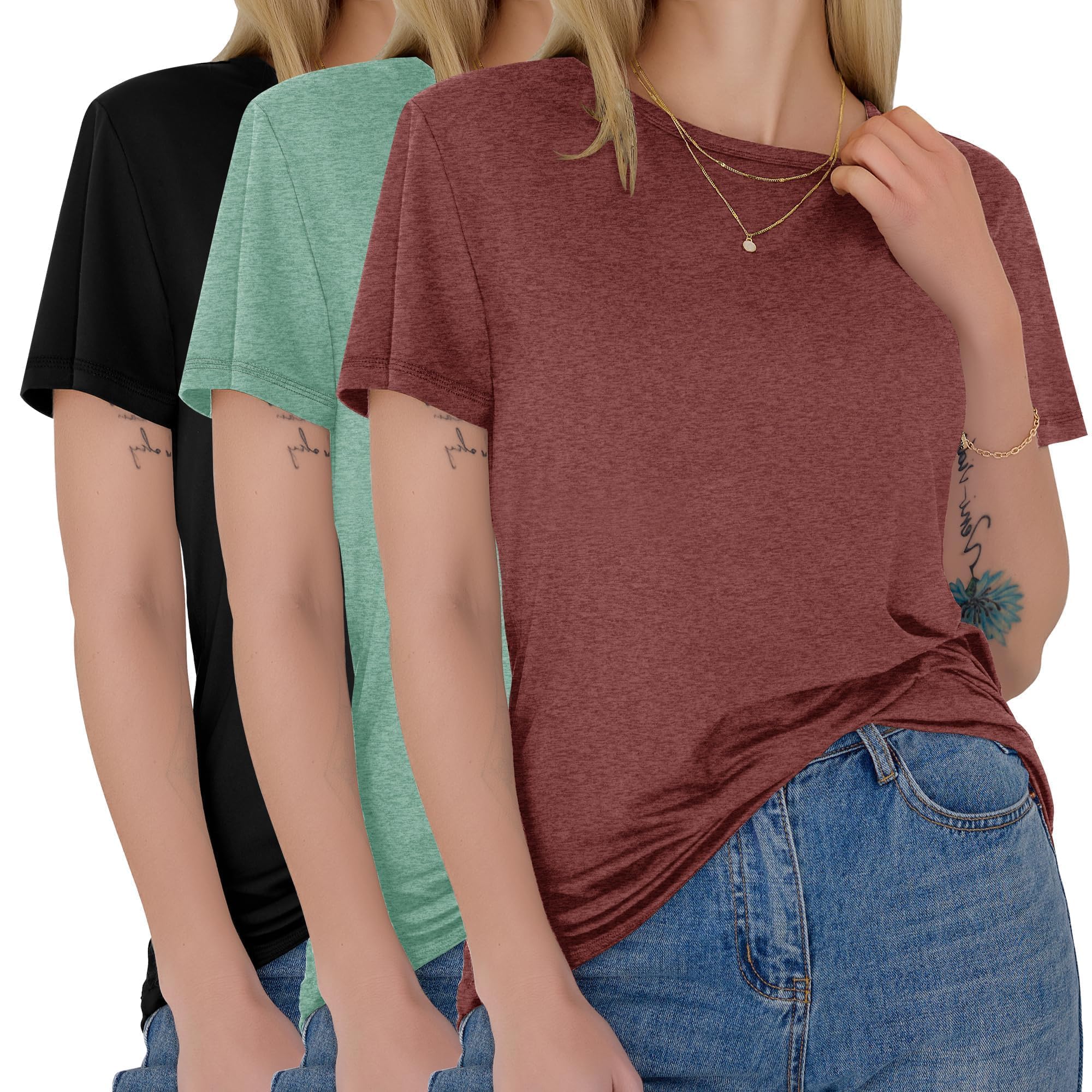 3 Pack Womens T-Shirts - Short Sleeve Spring Summer Tops Crew Neck Trendy Casual Work Soft Basic Tees for Ladies 2026