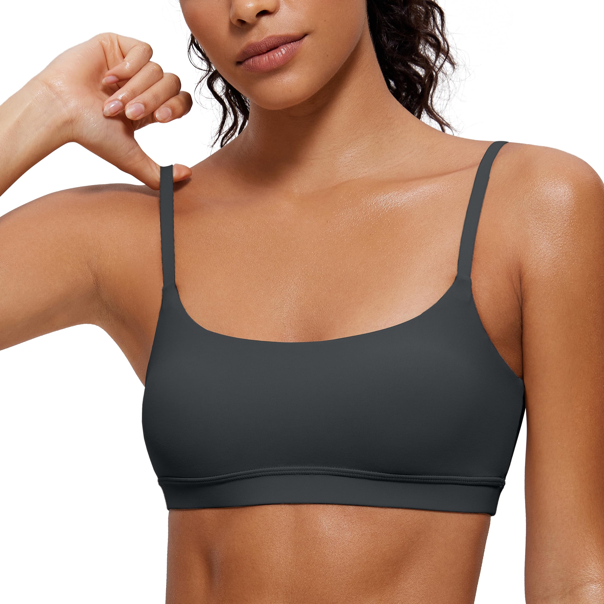 YOGA Scoop Neck Sports Bras | Light Support, Removable Pads, Yoga, Extremely Soft, U Back, Adjustable Spaghetti Straps, for Women