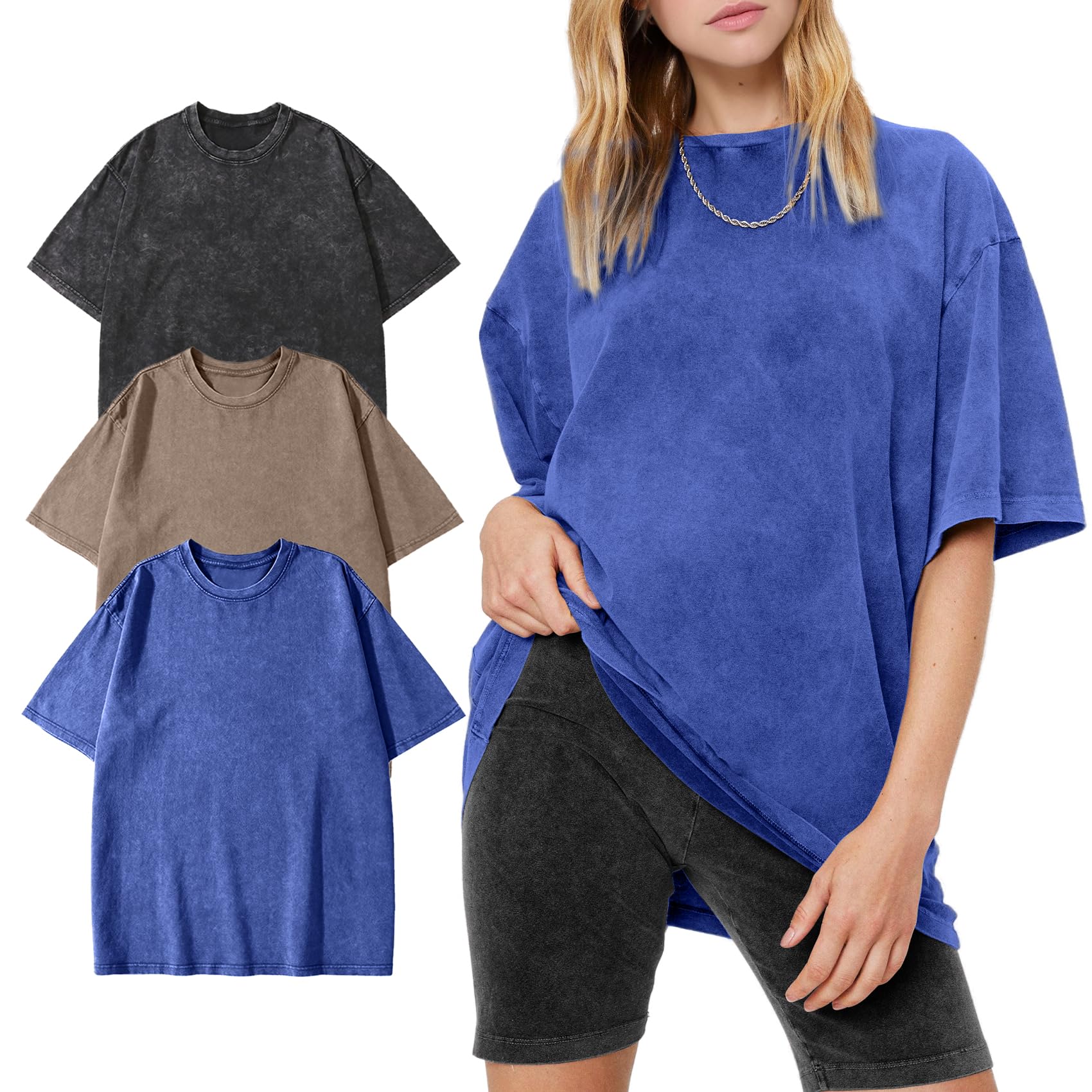 Women's Vintage Oversized T Shirts Washed Cotton Short Sleeve Tops | Soft Cotton Acid Wash Tees, Loose Baggy Boyfriend Fit, Gym, Workout, Streetwear, Casual Daily Outfits