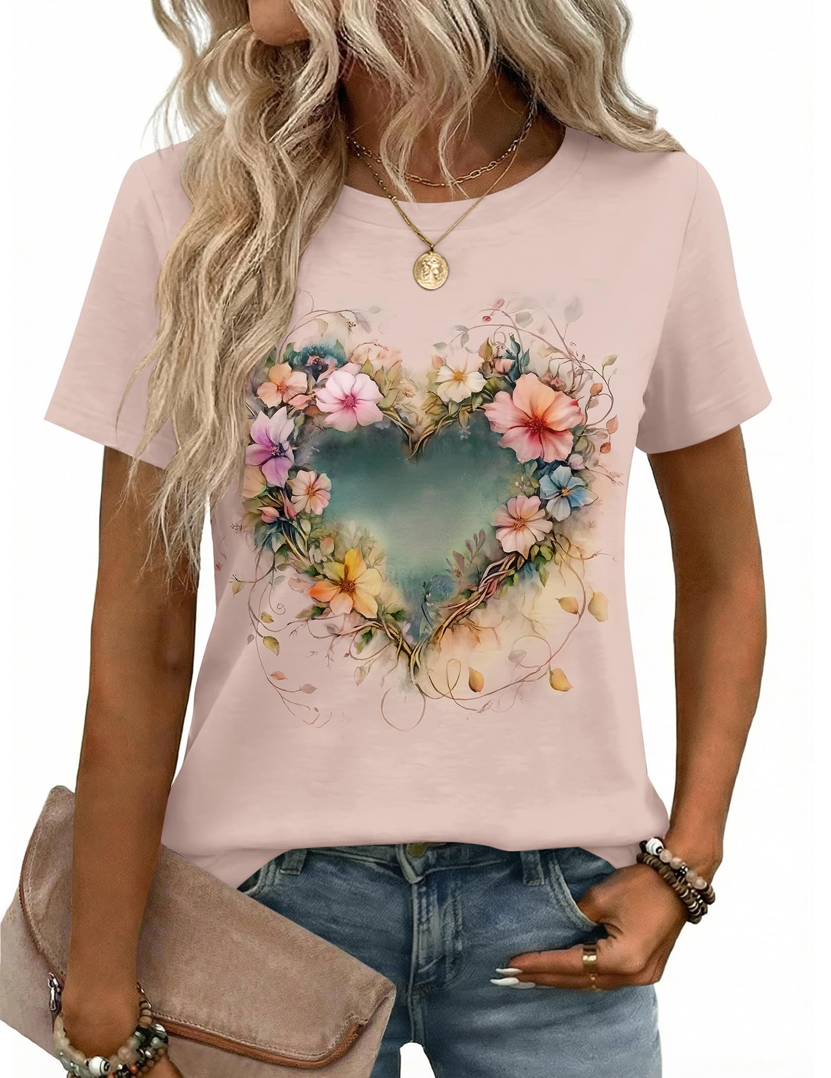 Womens Tshirt Short Sleeve Summer Tops Crewneck Casual Basic Tee Shirts Spring Clothes Trendy Outfit
