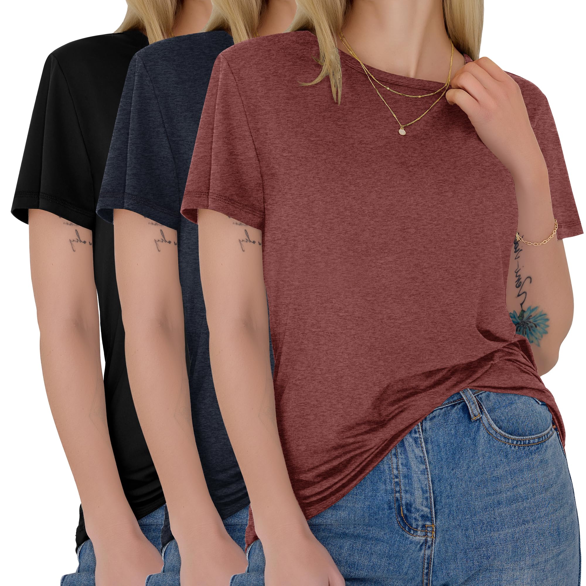 3 Pack Womens T-Shirts - Short Sleeve Spring Summer Tops Crew Neck Trendy Casual Work Soft Basic Tees for Ladies 2026