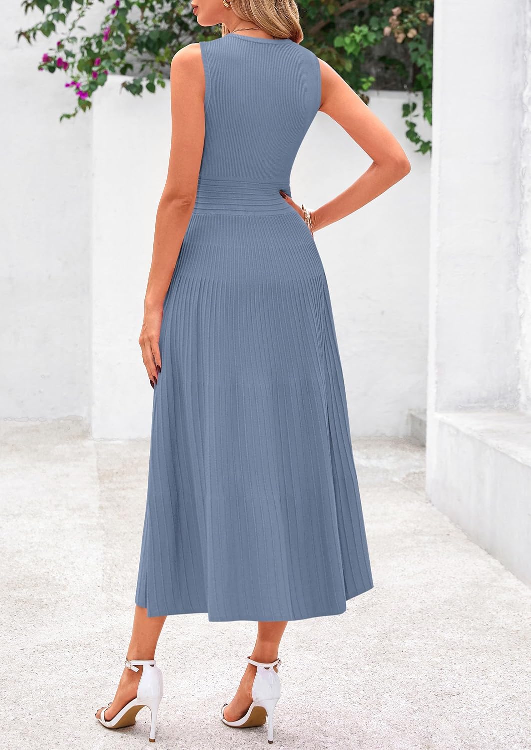 Women's Summer Pleated Midi Work Dress | Sleeveless A Line Knit Business Dresses, Spring Semi Formal Long Dress for Wedding Guest, Cocktail Party, Teacher Outfits