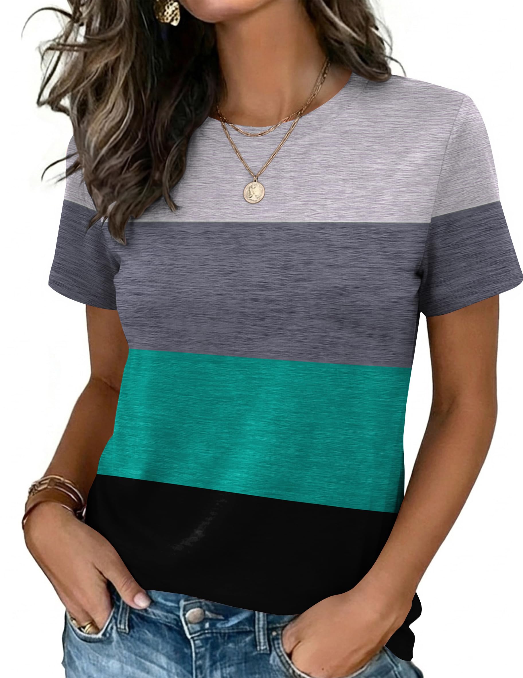 Womens Tshirt Short Sleeve Summer Tops Crewneck Casual Basic Tee Shirts Spring Clothes Trendy Outfit