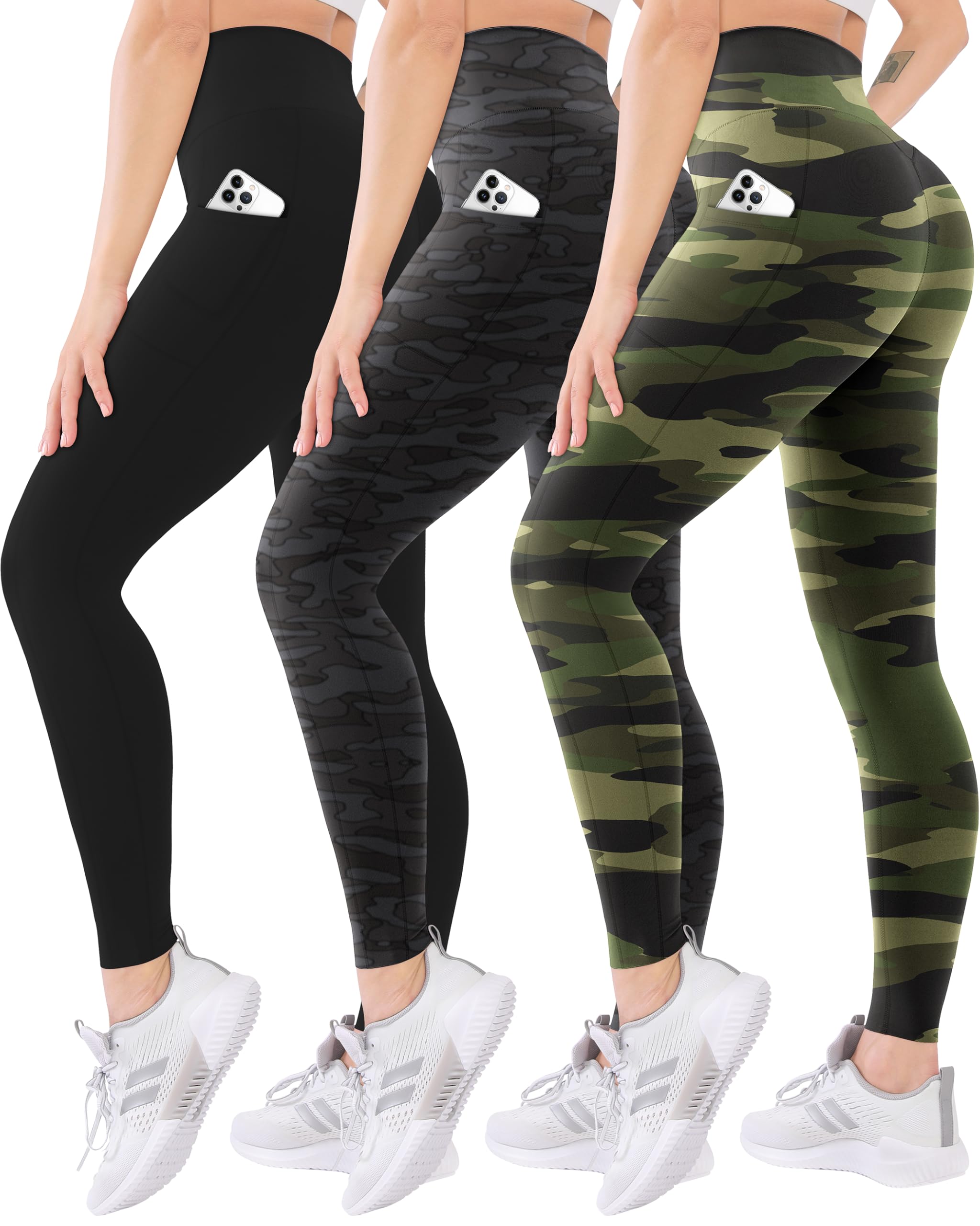 3 Pack High Waisted Leggings for Women with Pockets Soft Active Tummy Control Pants for Yoga Running & Daily Wear