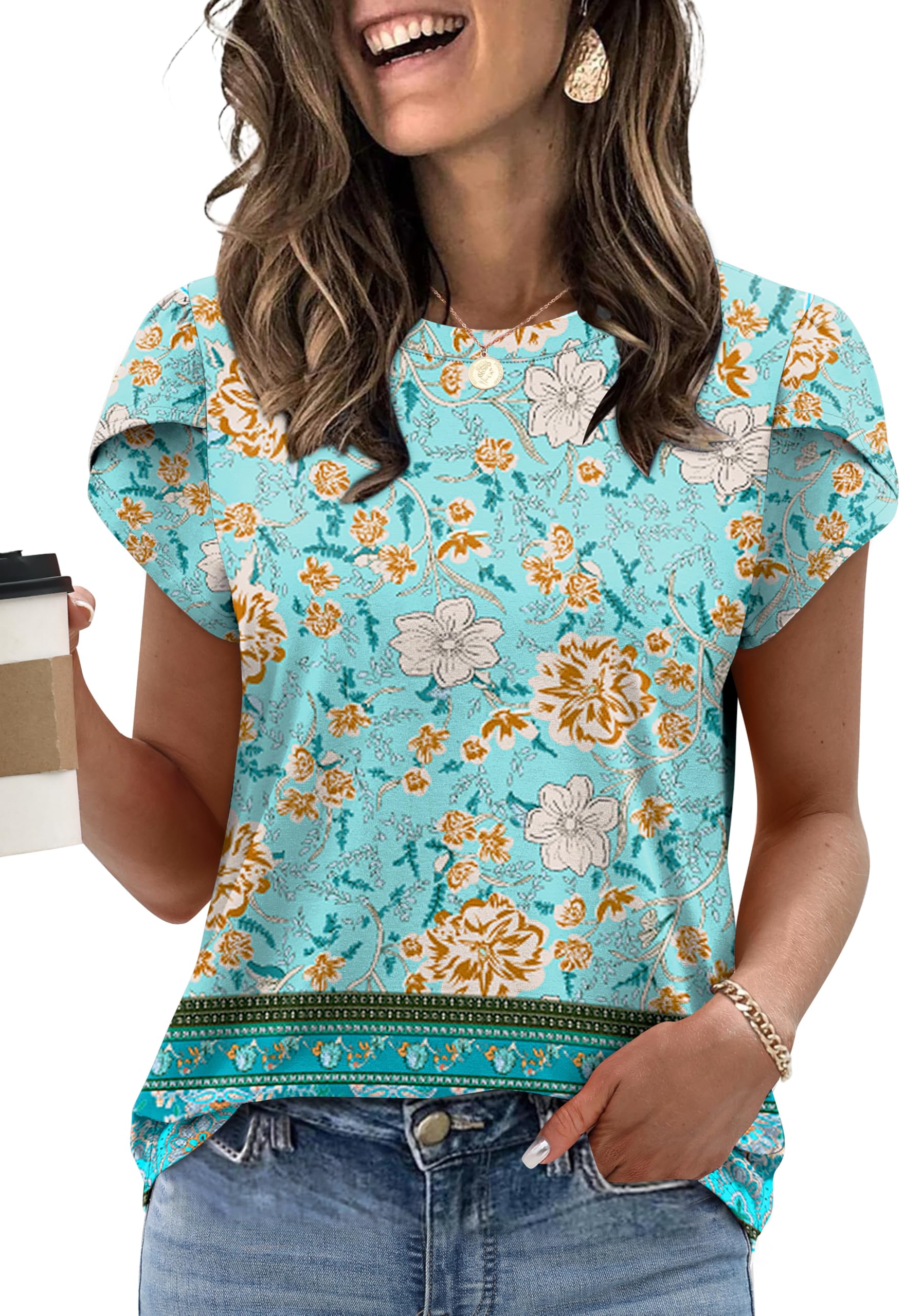 Womens Summer Tops Dressy Casual Blouses Short Sleeve Shirts for Women Business Casual Beach Vacation Outfits