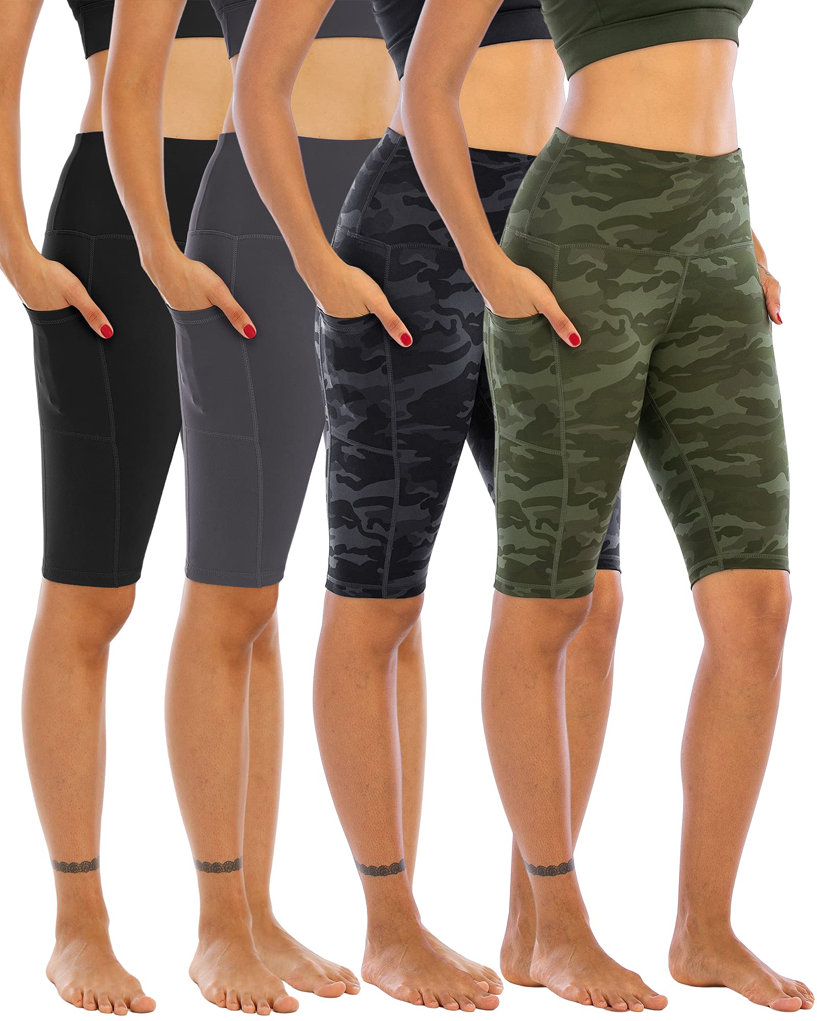 4 Pack Biker Yoga Shorts with Pockets for Women,High Waisted Athletic Running Workout Gym Shorts Tummy Control