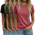 4 Pack Women's Cotton T Shirts | Casual, Short Sleeve, Tunic Tops, Crewneck, Plain, Loose Fit, Rolled Sleeve, Basic Tee, Summer