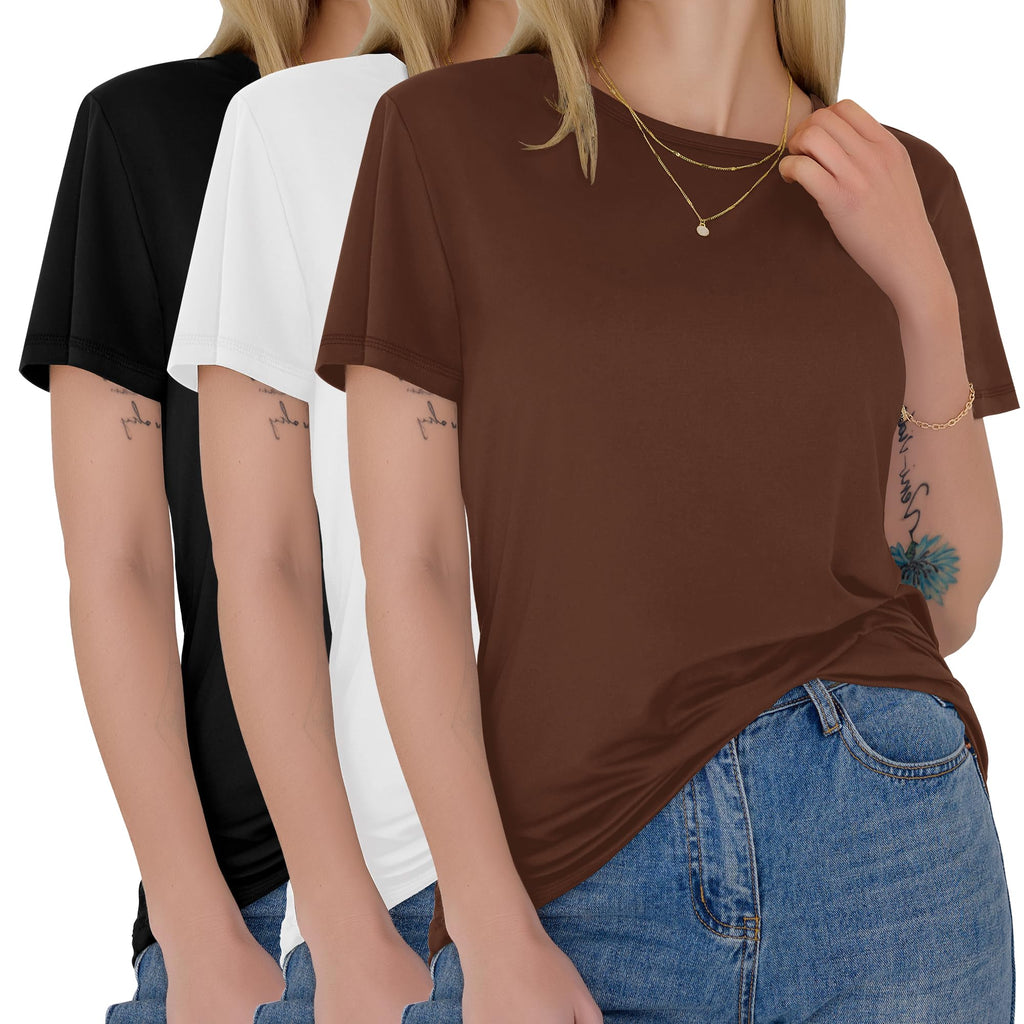 3 Pack Womens T-Shirts - Short Sleeve Spring Summer Tops Crew Neck Trendy Casual Work Soft Basic Tees for Ladies 2026