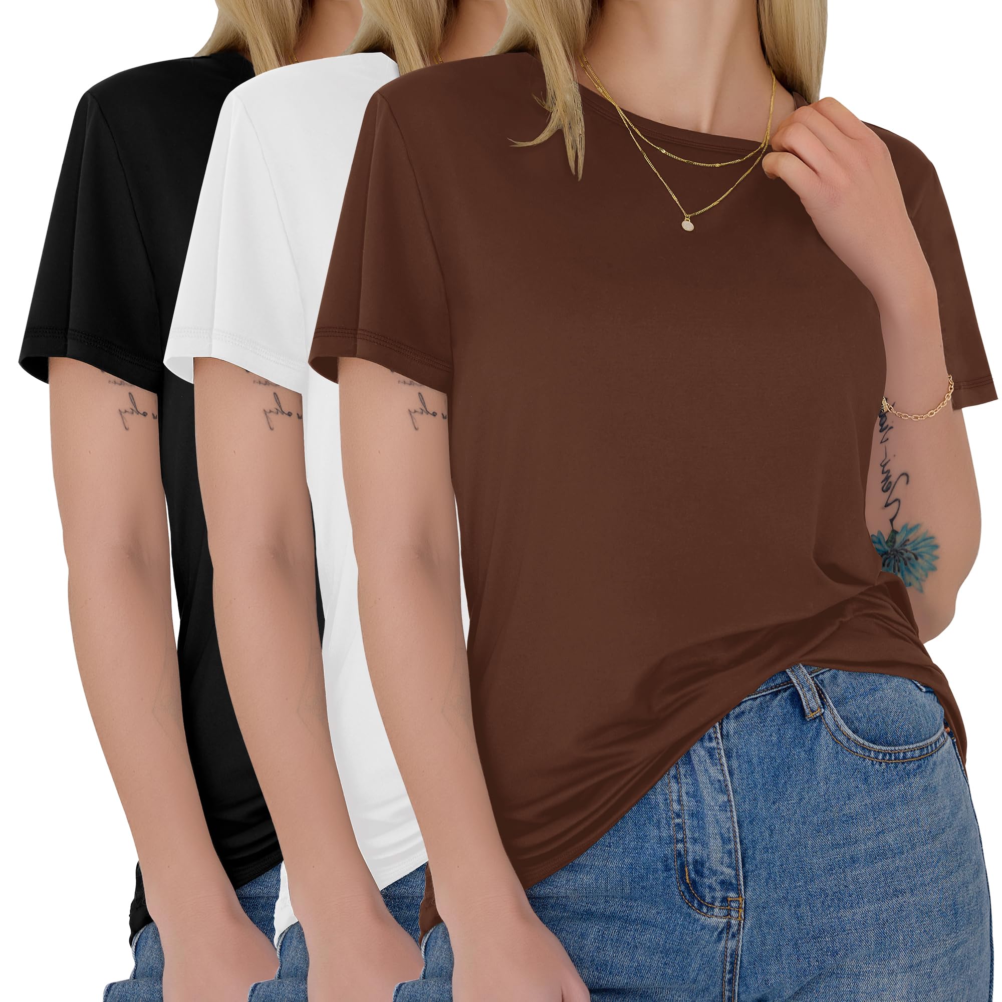 3 Pack Womens T-Shirts - Short Sleeve Spring Summer Tops Crew Neck Trendy Casual Work Soft Basic Tees for Ladies 2026