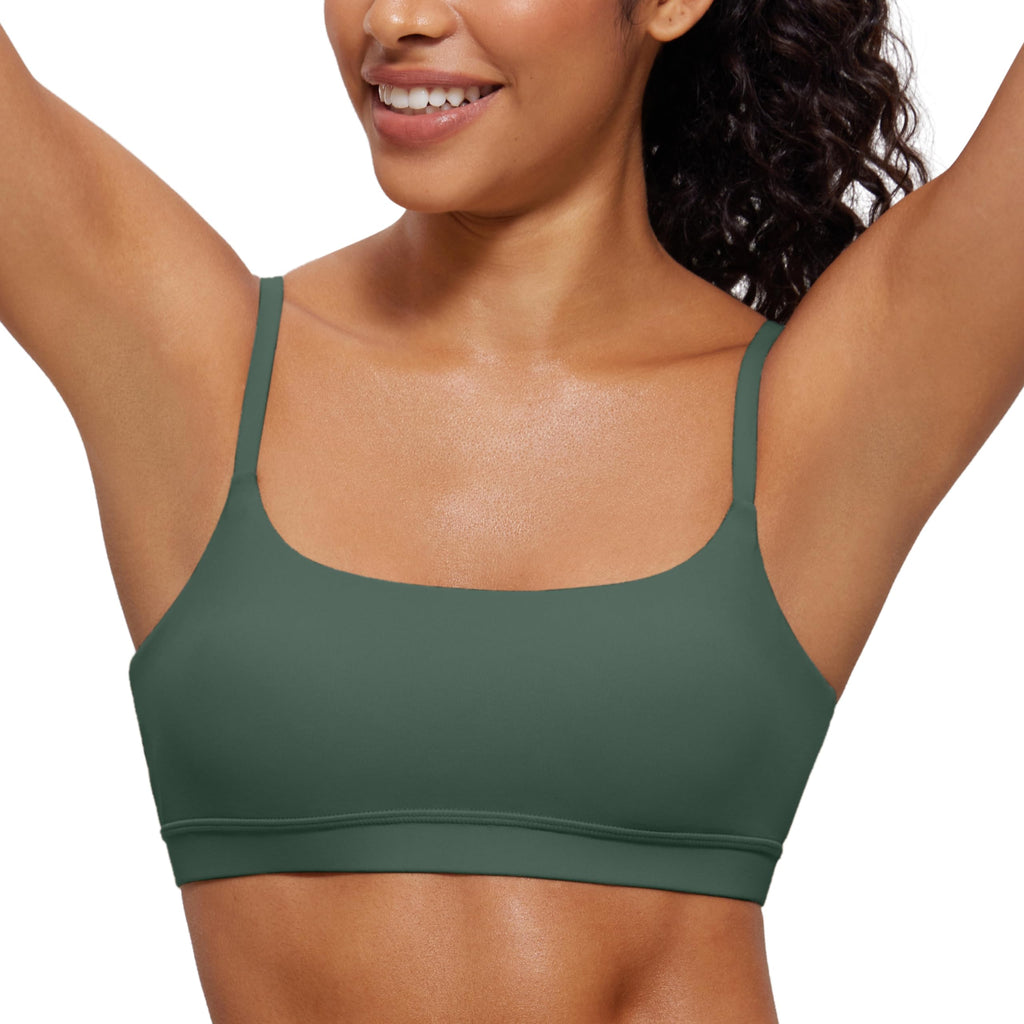 YOGA Scoop Neck Sports Bras | Light Support, Removable Pads, Yoga, Extremely Soft, U Back, Adjustable Spaghetti Straps, for Women
