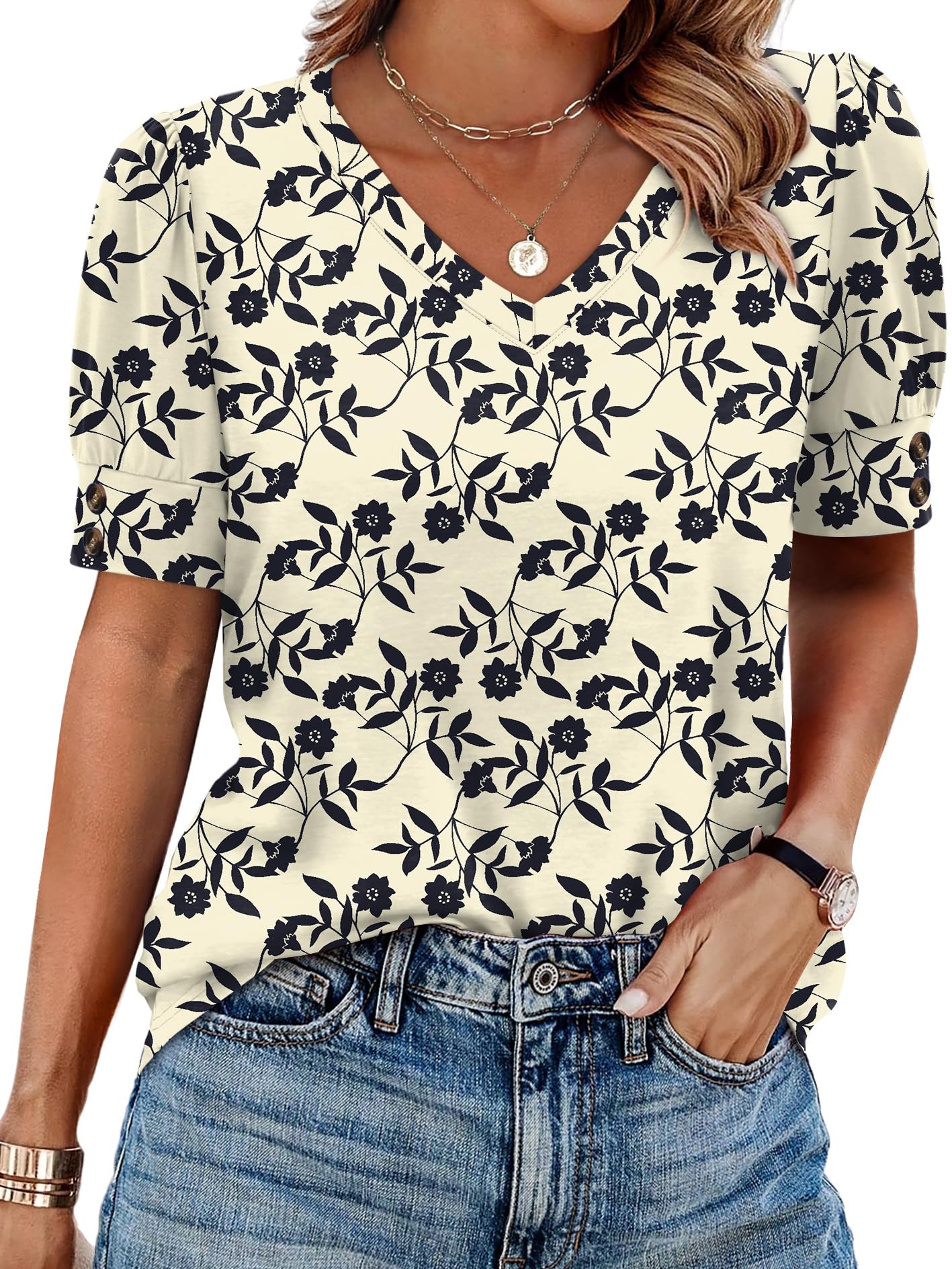 Womens Tops Short Sleeve Shirts Buttons V Neck Spring Fashion Summer Outfits Plus Size Blouses Dressy Casual