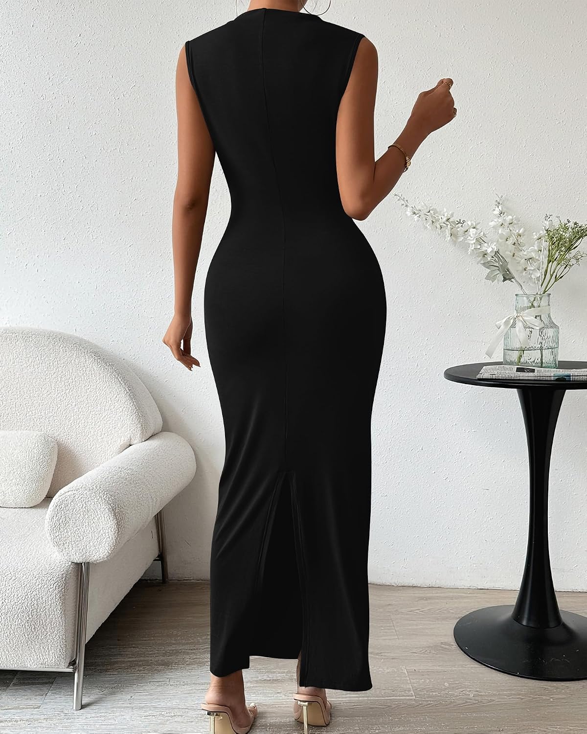 Women Ruched Bodycon Maxi Dresses Summer Casual | Sleeveless, Lightweight, Back Slit, Date Night Going Out Outfits, Elegant Homecoming Formal Cocktail Wedding Guest Dress 2026