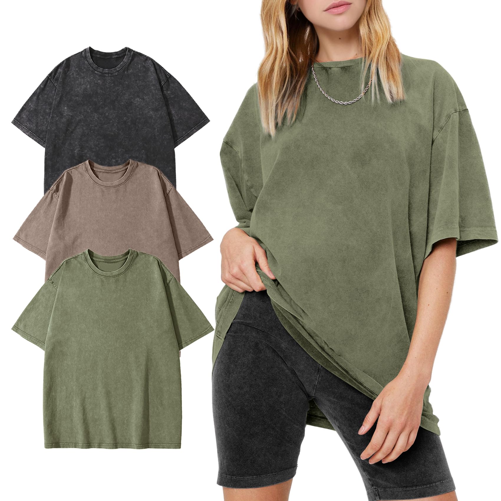 Women's Vintage Oversized T Shirts Washed Cotton Short Sleeve Tops | Soft Cotton Acid Wash Tees, Loose Baggy Boyfriend Fit, Gym, Workout, Streetwear, Casual Daily Outfits