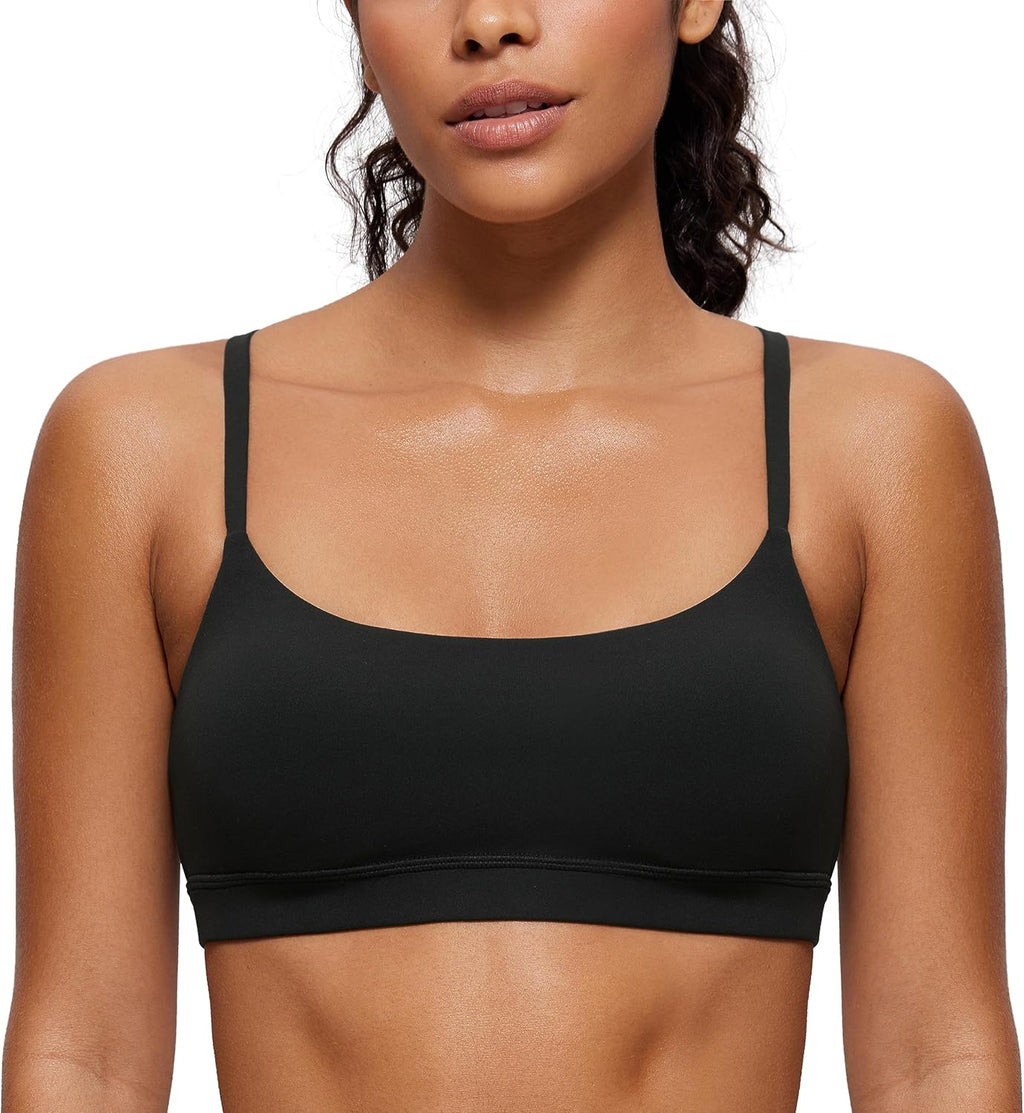 YOGA Scoop Neck Sports Bras | Light Support, Removable Pads, Yoga, Extremely Soft, U Back, Adjustable Spaghetti Straps, for Women