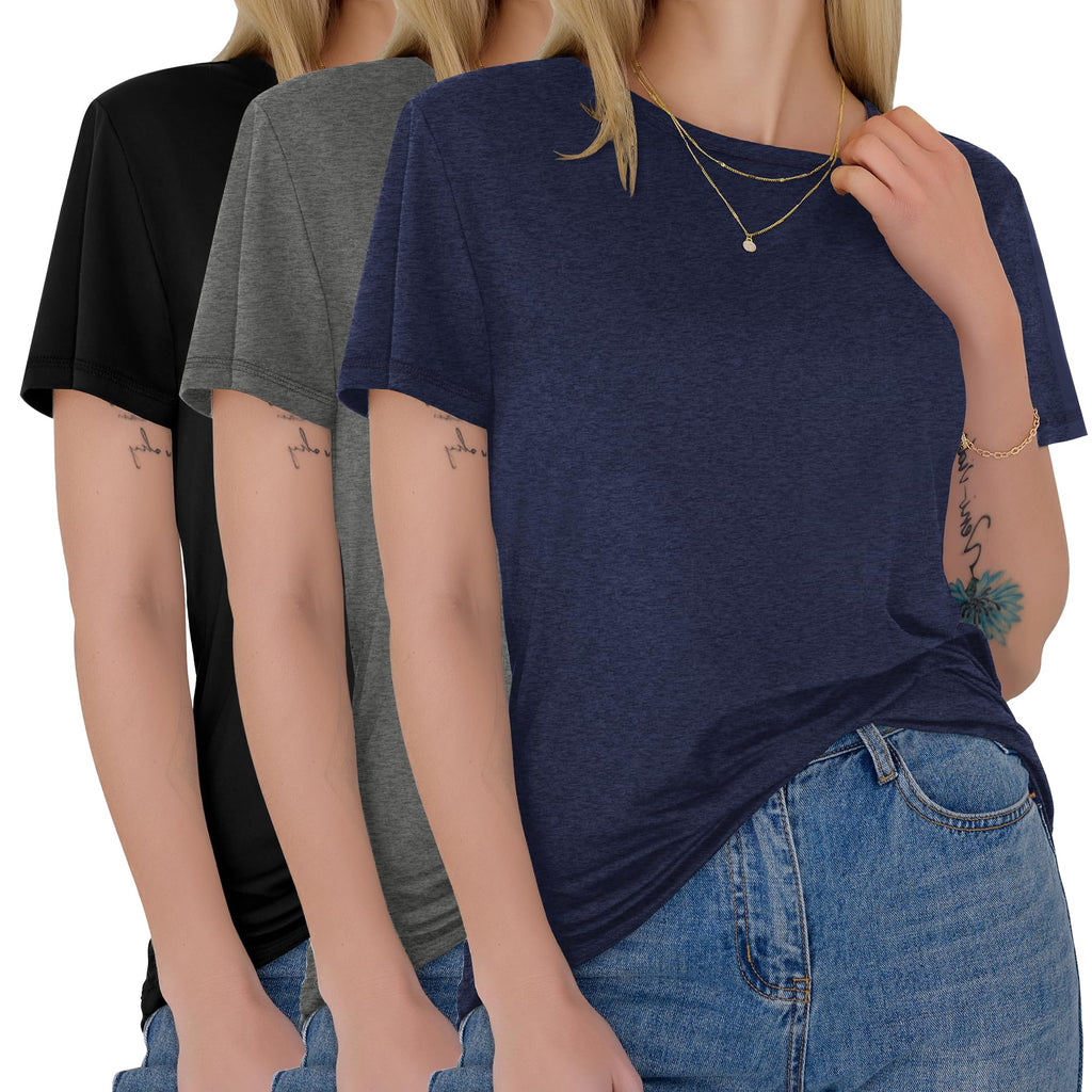 3 Pack Womens T-Shirts - Short Sleeve Spring Summer Tops Crew Neck Trendy Casual Work Soft Basic Tees for Ladies 2026