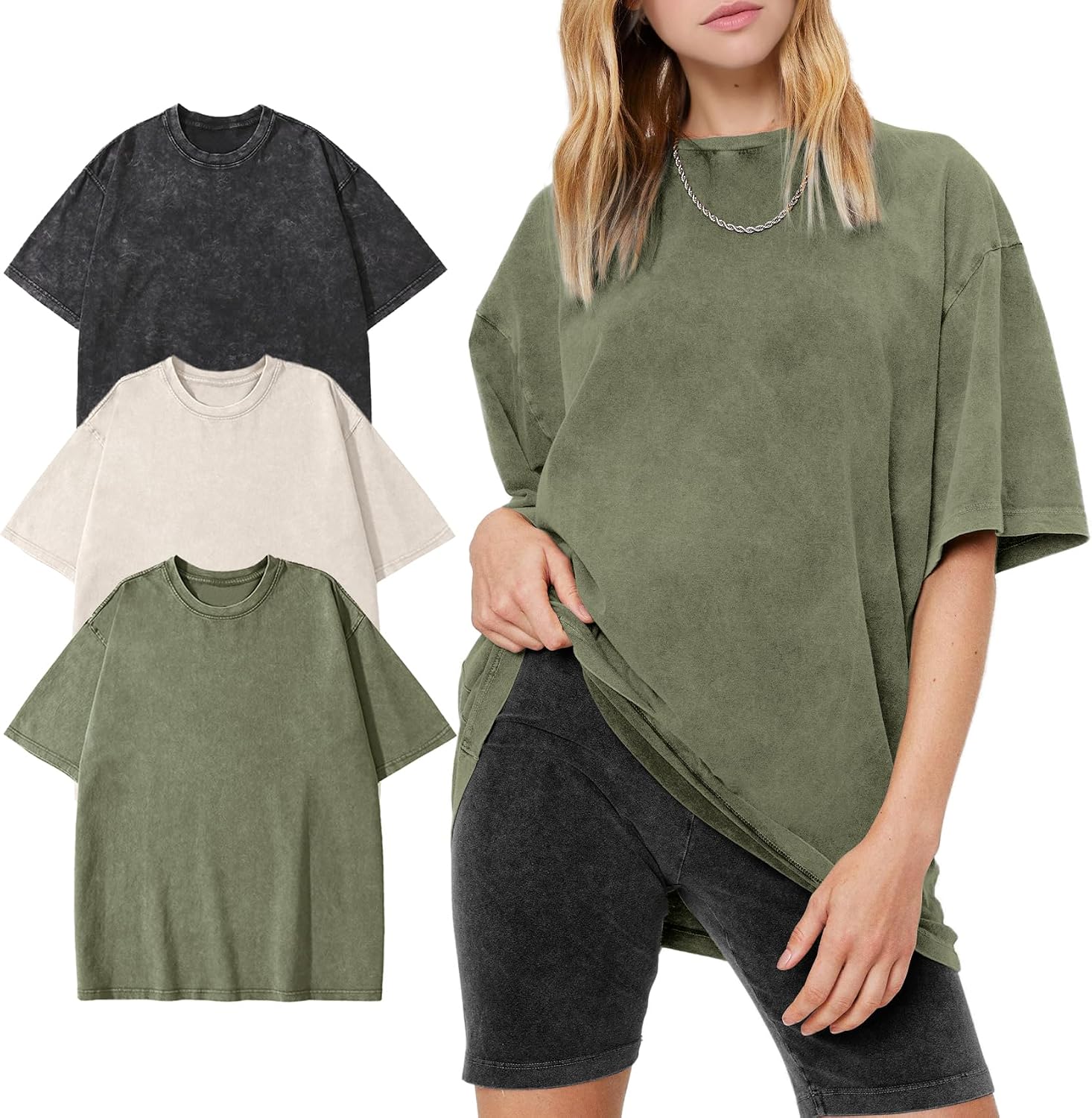 Women's Vintage Oversized T Shirts Washed Cotton Short Sleeve Tops | Soft Cotton Acid Wash Tees, Loose Baggy Boyfriend Fit, Gym, Workout, Streetwear, Casual Daily Outfits
