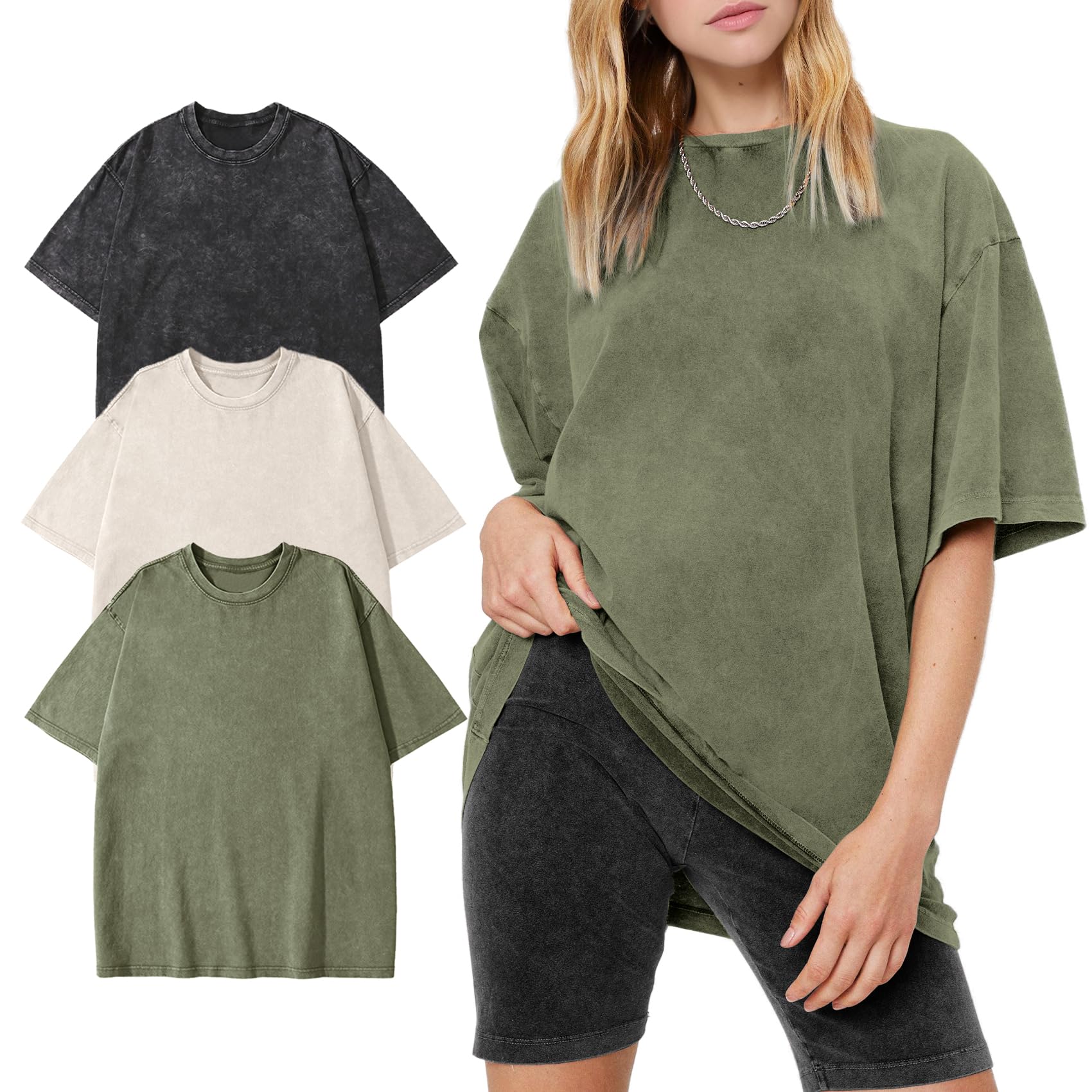 Women's Vintage Oversized T Shirts Washed Cotton Short Sleeve Tops | Soft Cotton Acid Wash Tees, Loose Baggy Boyfriend Fit, Gym, Workout, Streetwear, Casual Daily Outfits
