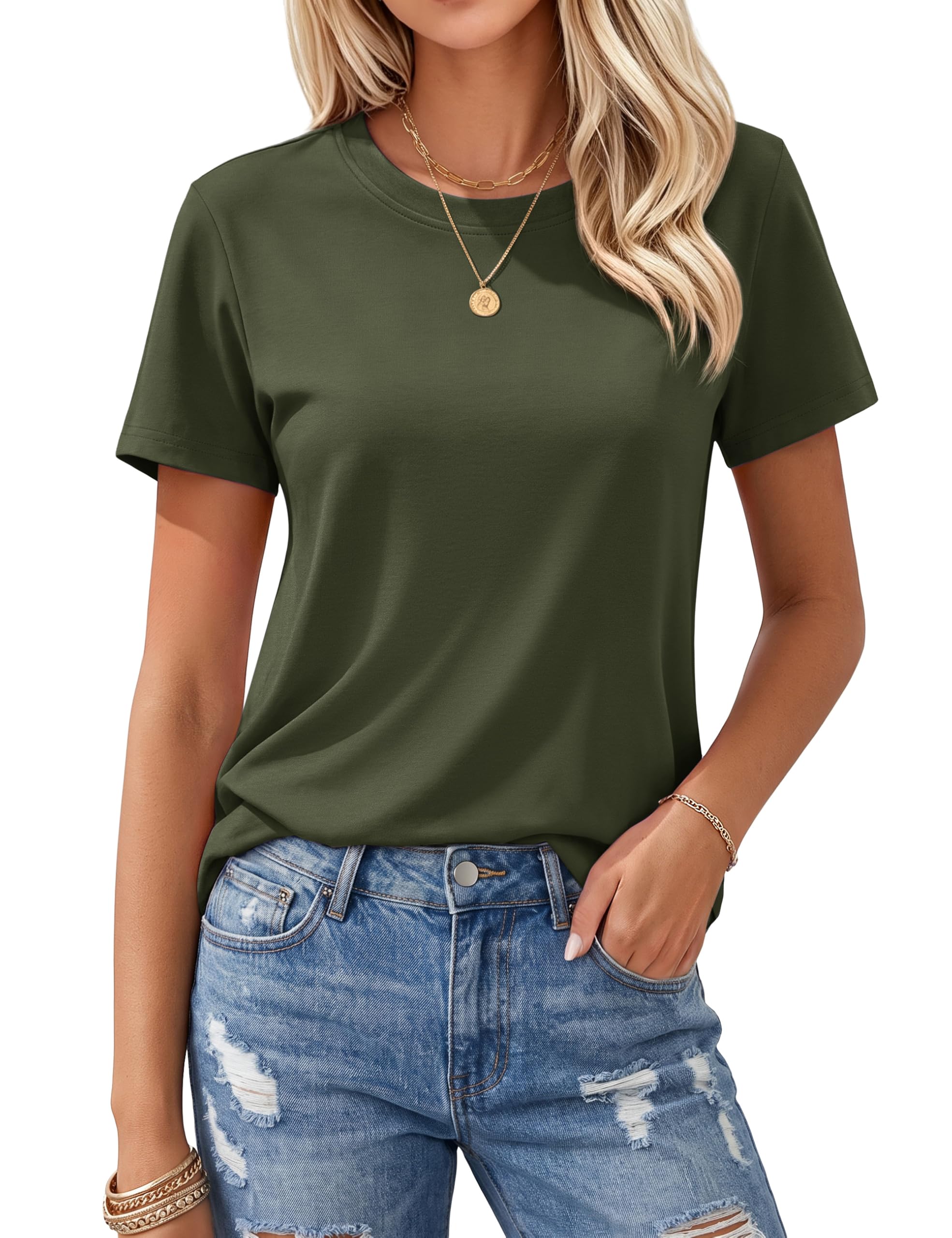 Women's T Shirts Cotton Short Sleeve Shirts Crew-Neck Summer Tops Classic-Fit Tees Breathable Casual Clothes