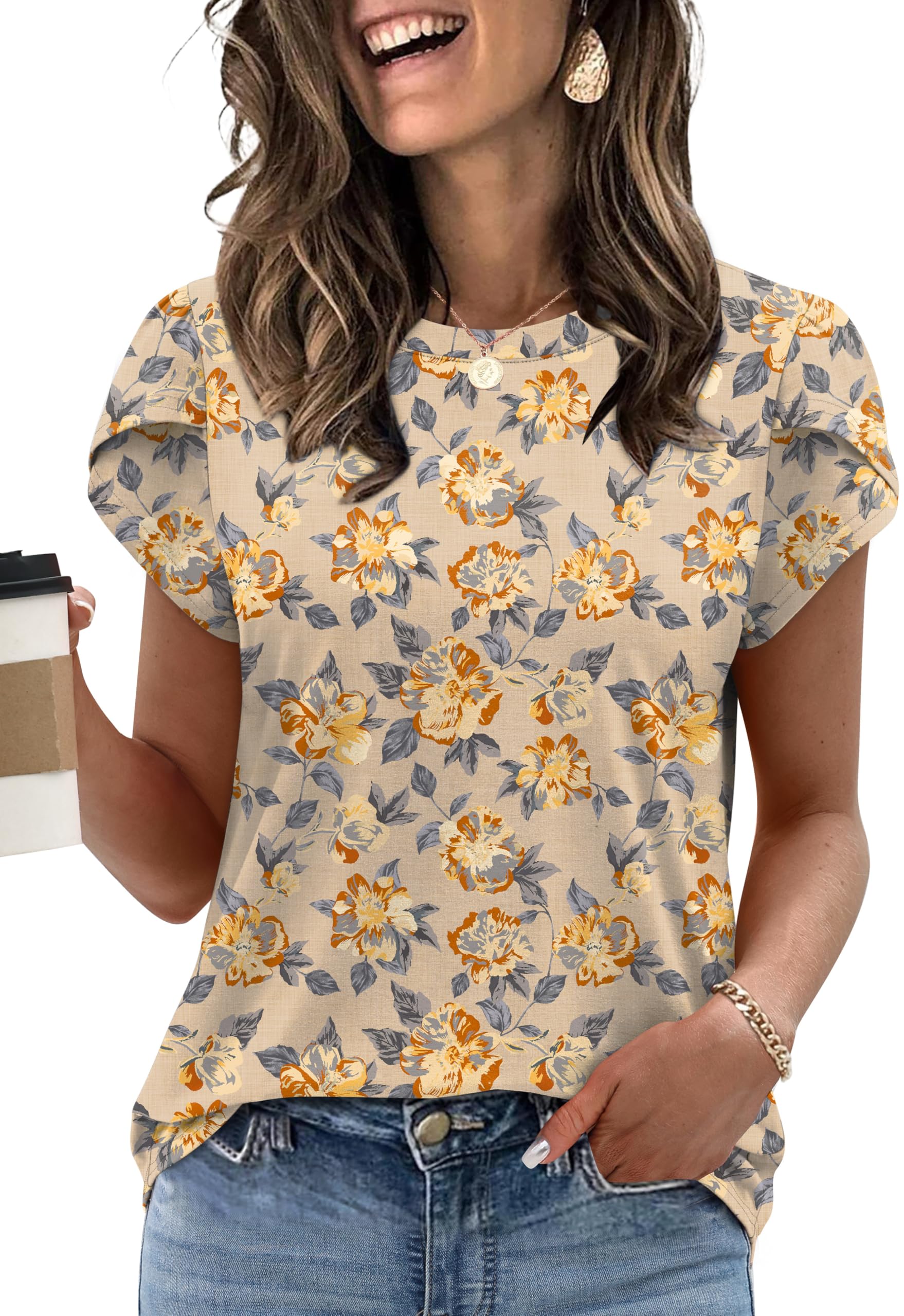 Womens Summer Tops Dressy Casual Blouses Short Sleeve Shirts for Women Business Casual Beach Vacation Outfits