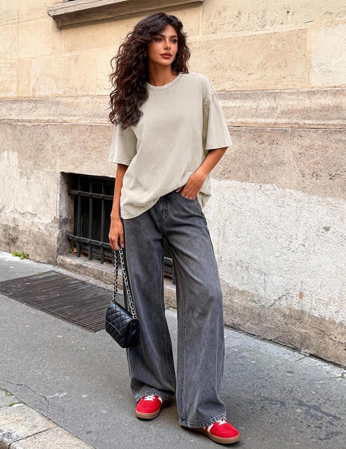 Women's Vintage Oversized T Shirts Washed Cotton Short Sleeve Tops | Soft Cotton Acid Wash Tees, Loose Baggy Boyfriend Fit, Gym, Workout, Streetwear, Casual Daily Outfits