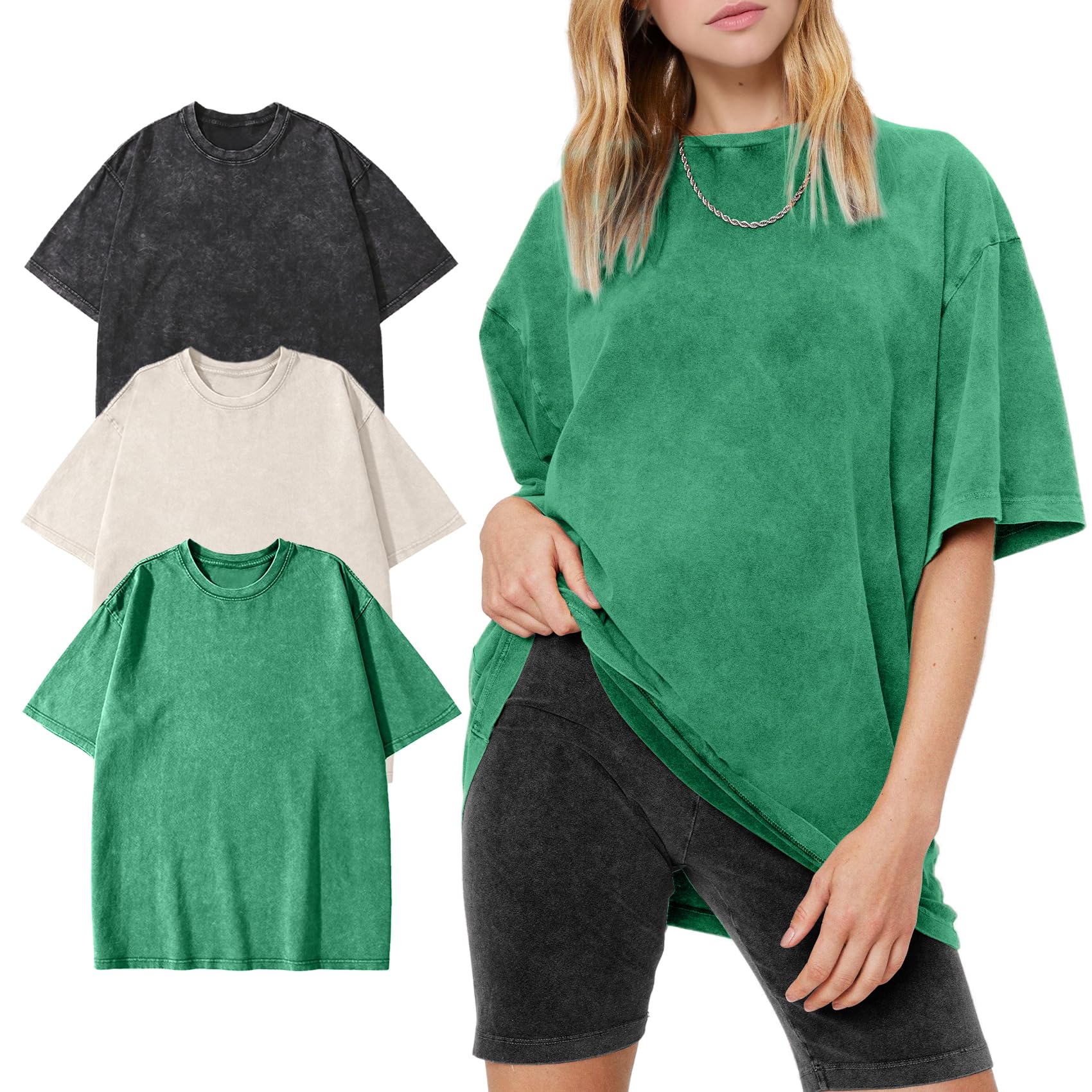 Women's Vintage Oversized T Shirts Washed Cotton Short Sleeve Tops | Soft Cotton Acid Wash Tees, Loose Baggy Boyfriend Fit, Gym, Workout, Streetwear, Casual Daily Outfits