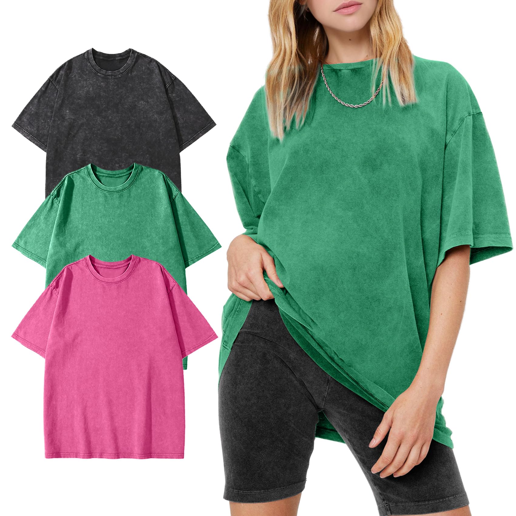 Women's Vintage Oversized T Shirts Washed Cotton Short Sleeve Tops | Soft Cotton Acid Wash Tees, Loose Baggy Boyfriend Fit, Gym, Workout, Streetwear, Casual Daily Outfits