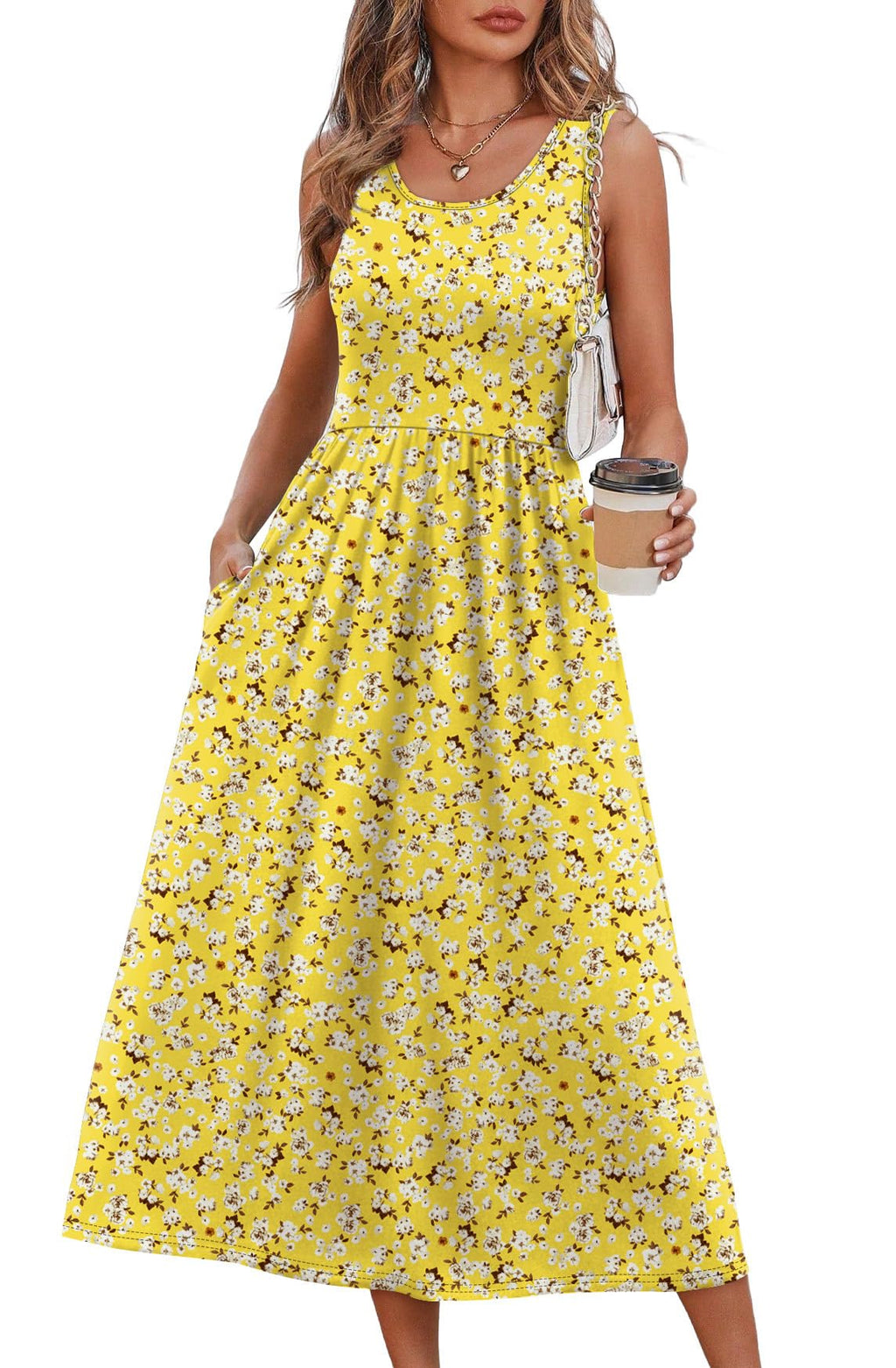 Summer Dresses for Women Flowy Casual Midi Dress Beach Vacation Sundresses with Pockets