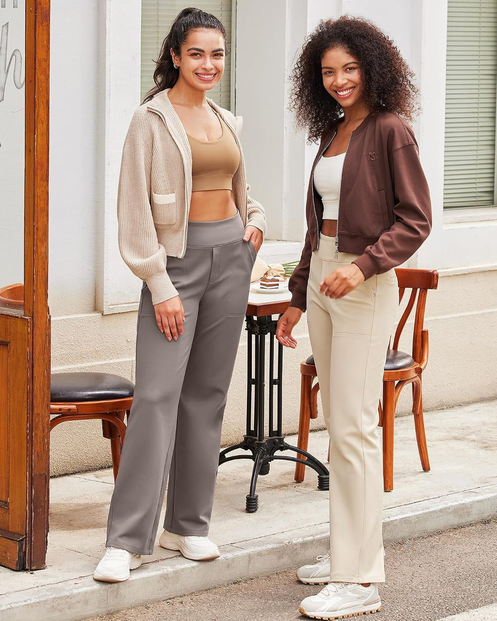 Yoga Pants for Women Wide Leg Pants with Pockets High Waisted | Moisture Wicking, Soft Comfortable Feel, 4-Way Stretch, Faux Fly, Faux Back Pockets, Yoga, Work & Casual Wear