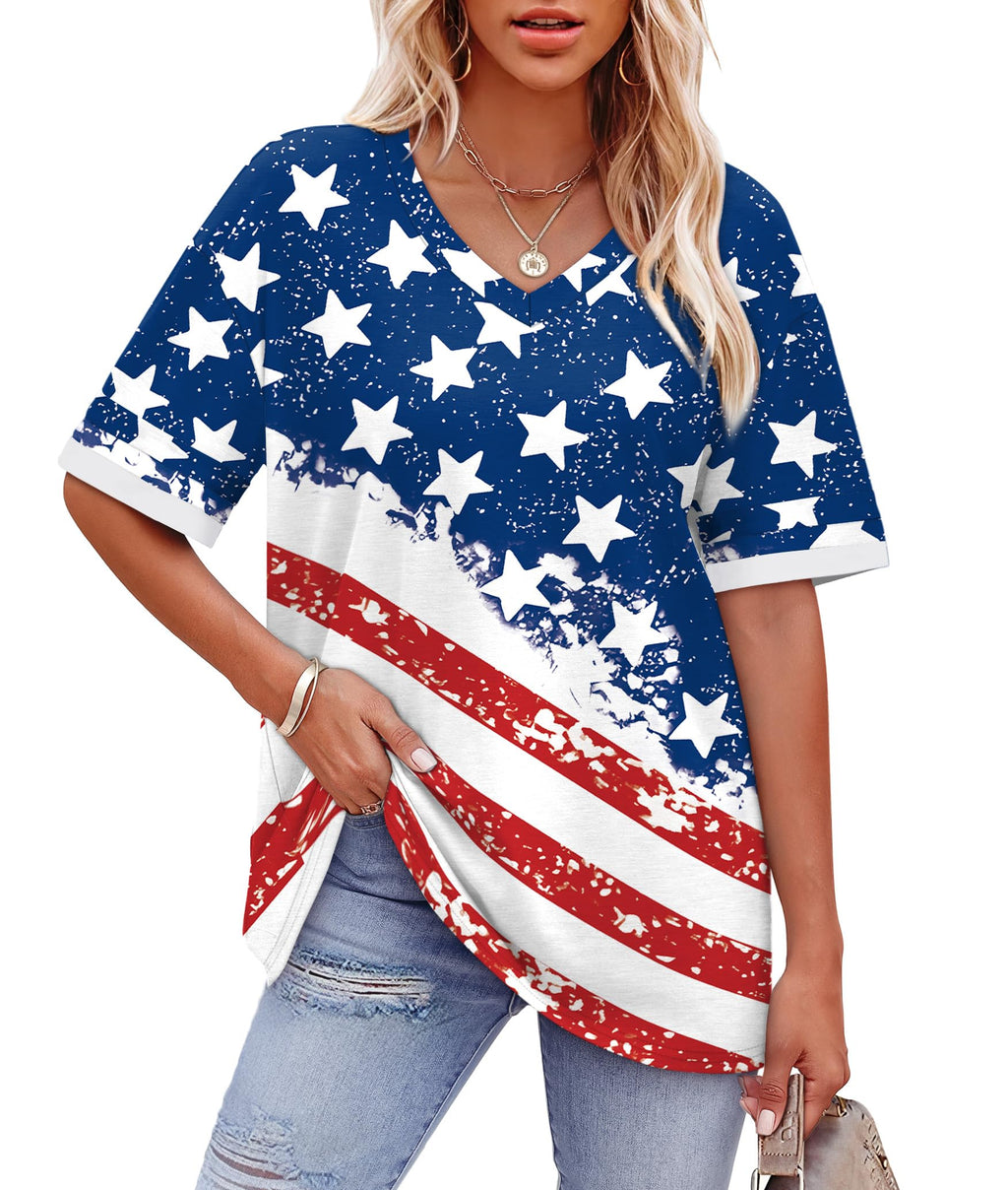 Womens T Shirts Loose Fit Short Sleeve Tees V Neck Color Block Summer Tops 2026 Fashion S-4XL