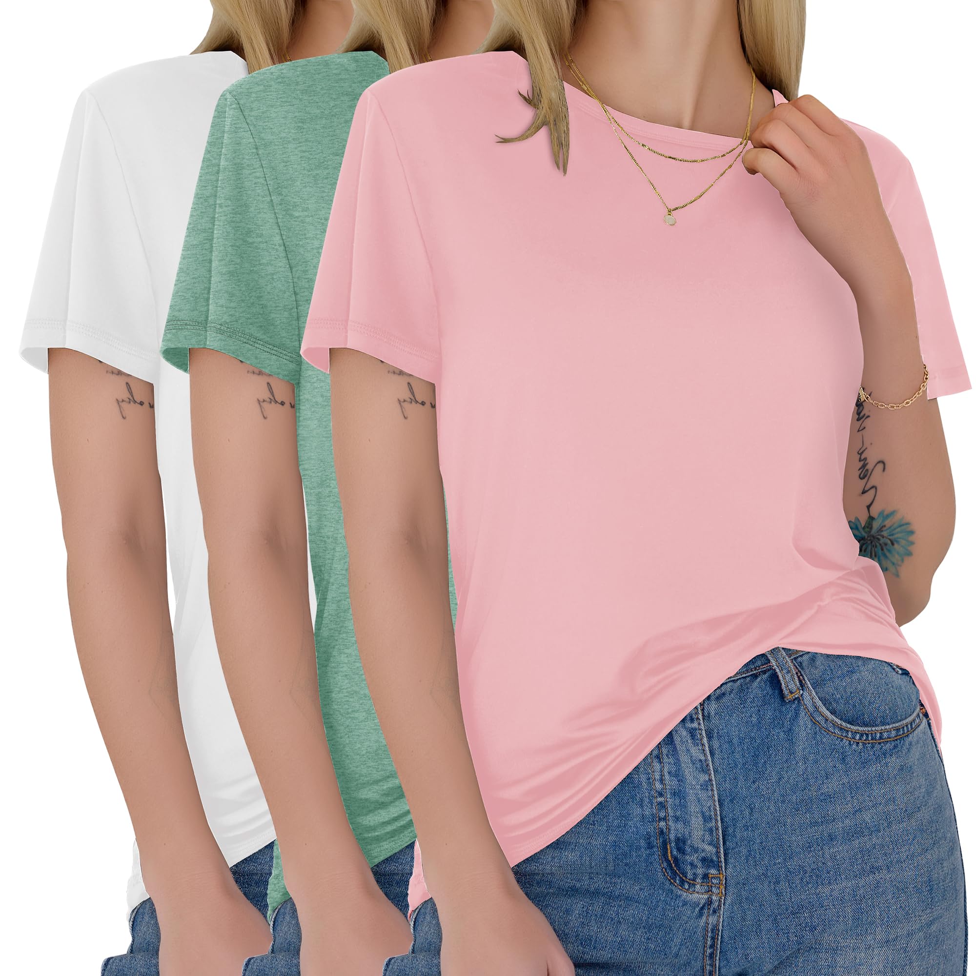 3 Pack Womens T-Shirts - Short Sleeve Spring Summer Tops Crew Neck Trendy Casual Work Soft Basic Tees for Ladies 2026