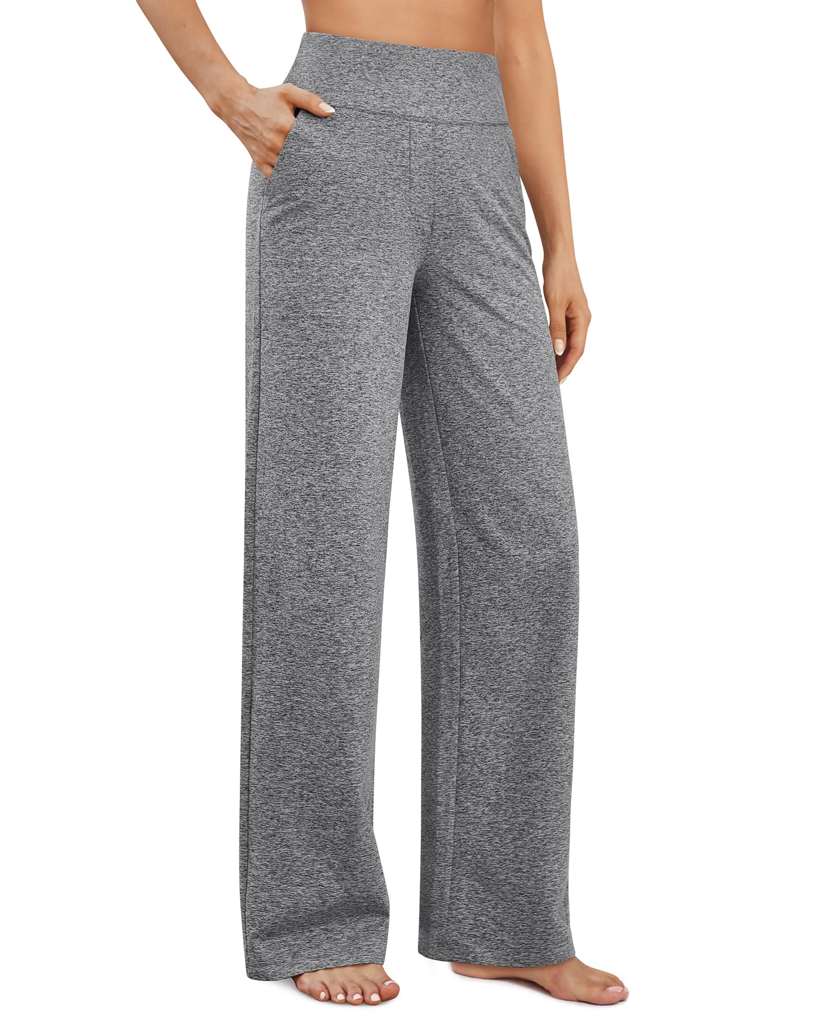 Yoga Pants for Women Wide Leg Pants with Pockets High Waisted | Moisture Wicking, Soft Comfortable Feel, 4-Way Stretch, Faux Fly, Faux Back Pockets, Yoga, Work & Casual Wear