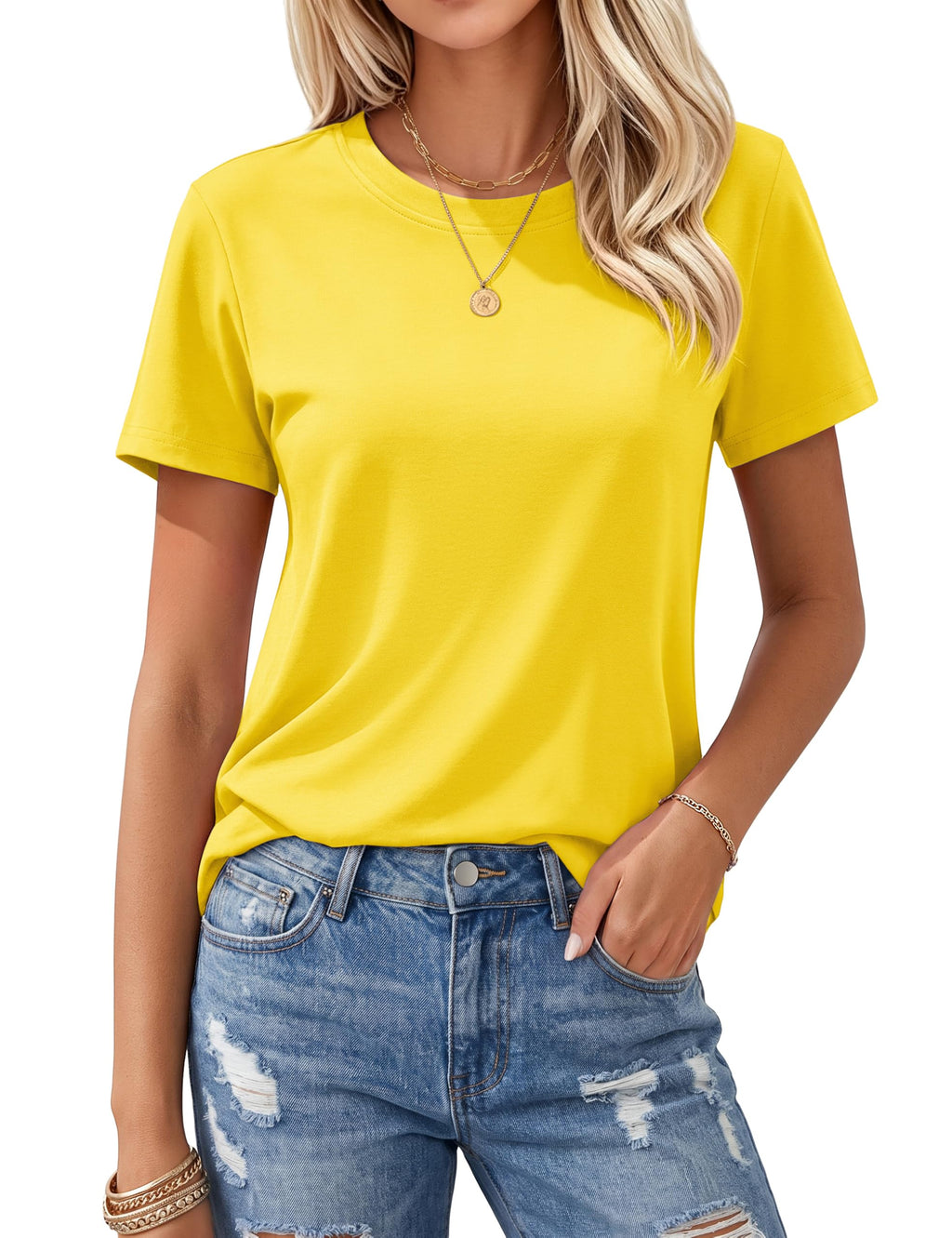 Women's T Shirts Cotton Short Sleeve Shirts Crew-Neck Summer Tops Classic-Fit Tees Breathable Casual Clothes