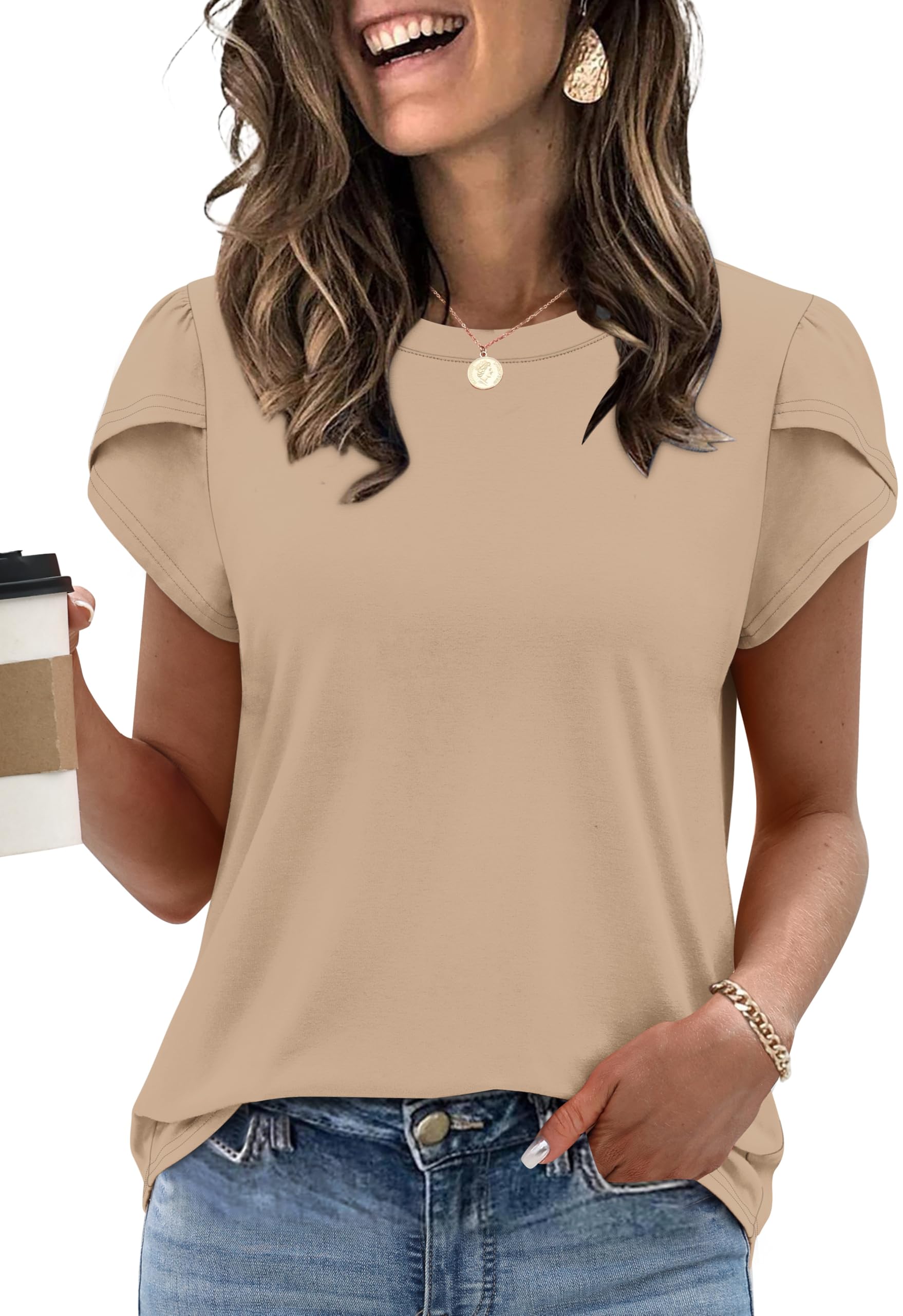Womens Summer Tops Dressy Casual Blouses Short Sleeve Shirts for Women Business Casual Beach Vacation Outfits