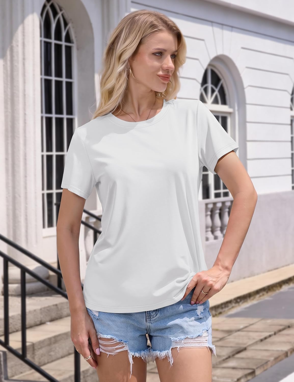 Women's T Shirts Cotton Short Sleeve Shirts Crew-Neck Summer Tops Classic-Fit Tees Breathable Casual Clothes