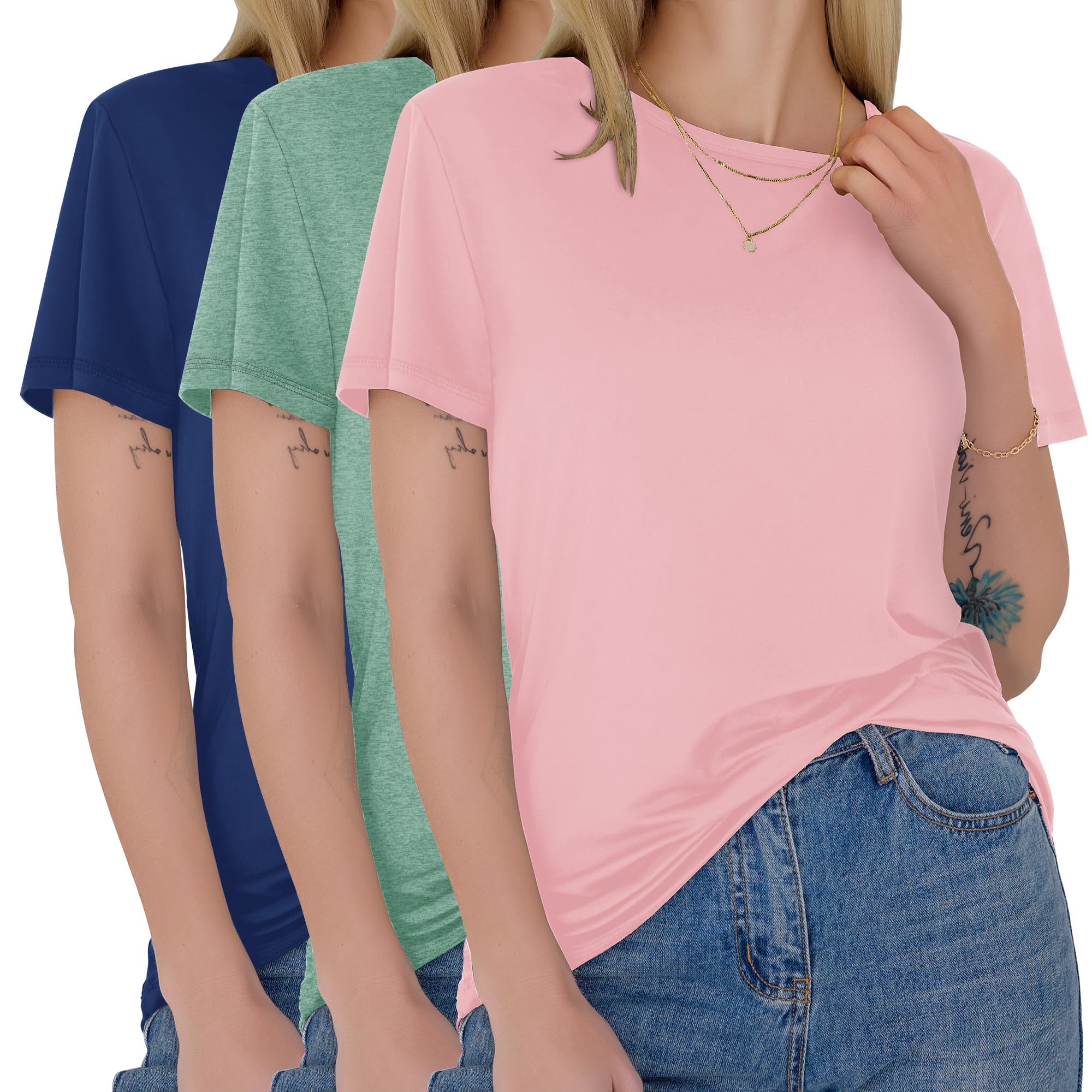 3 Pack Womens T-Shirts - Short Sleeve Spring Summer Tops Crew Neck Trendy Casual Work Soft Basic Tees for Ladies 2026