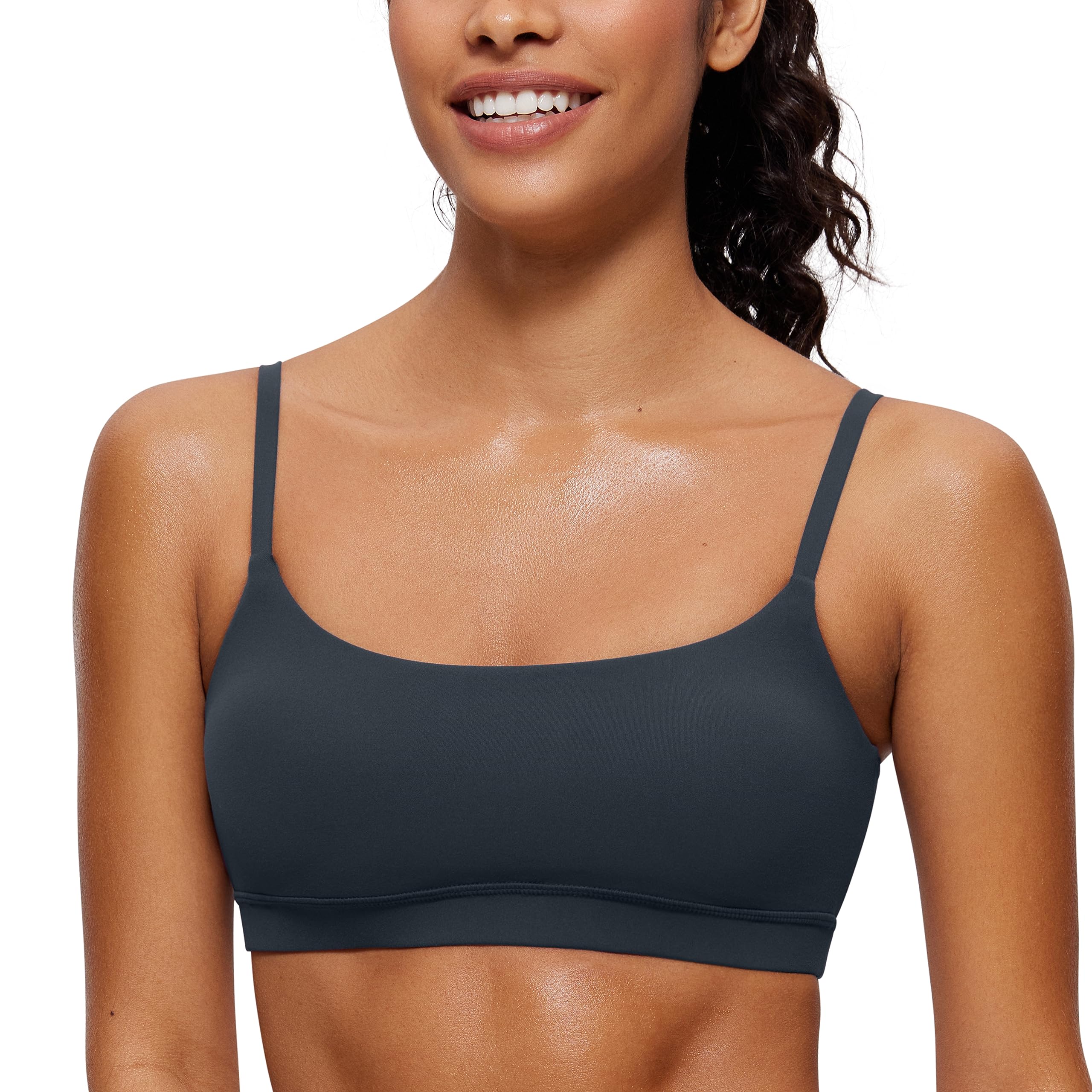 YOGA Scoop Neck Sports Bras | Light Support, Removable Pads, Yoga, Extremely Soft, U Back, Adjustable Spaghetti Straps, for Women