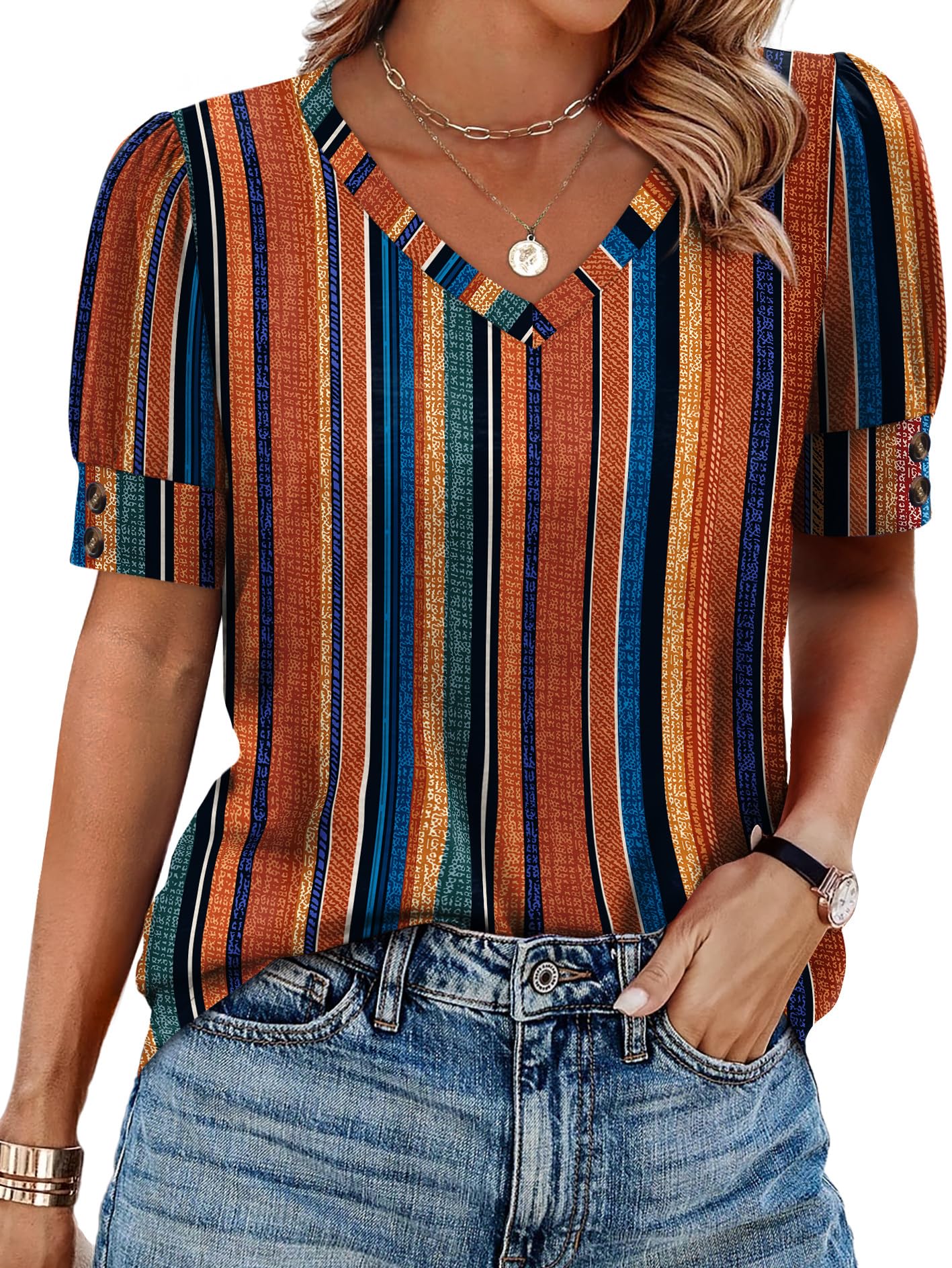 Womens Tops Short Sleeve Shirts Buttons V Neck Spring Fashion Summer Outfits Plus Size Blouses Dressy Casual