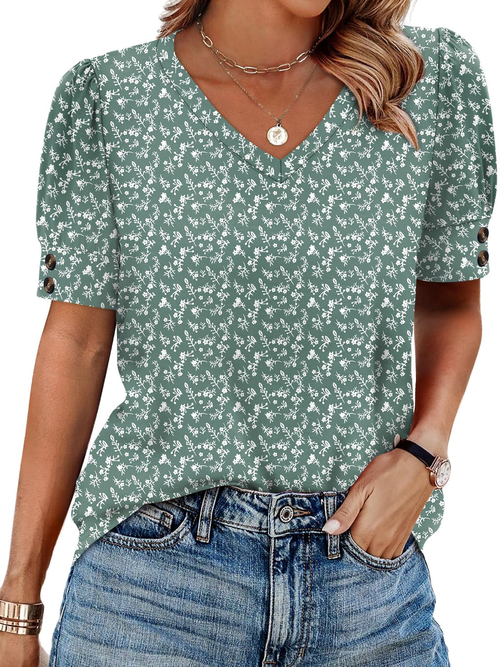 Womens Tops Short Sleeve Shirts Buttons V Neck Spring Fashion Summer Outfits Plus Size Blouses Dressy Casual