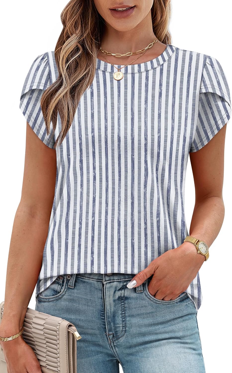 Womens Summer Tops Dressy Casual Blouses Short Sleeve Shirts for Women Business Casual Beach Vacation Outfits